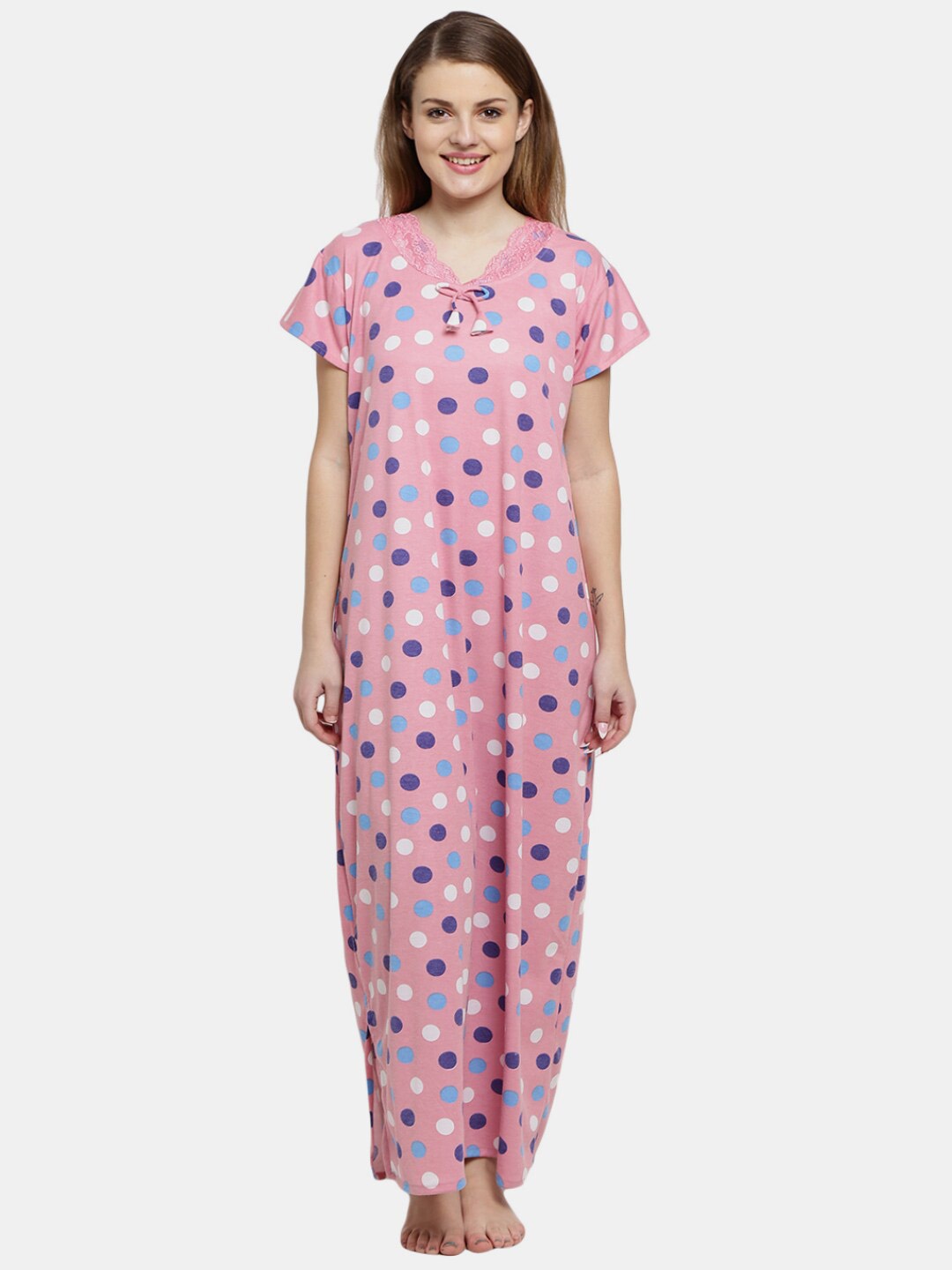 

V-Mart Pink Printed Pure Cotton Maxi Nightdress