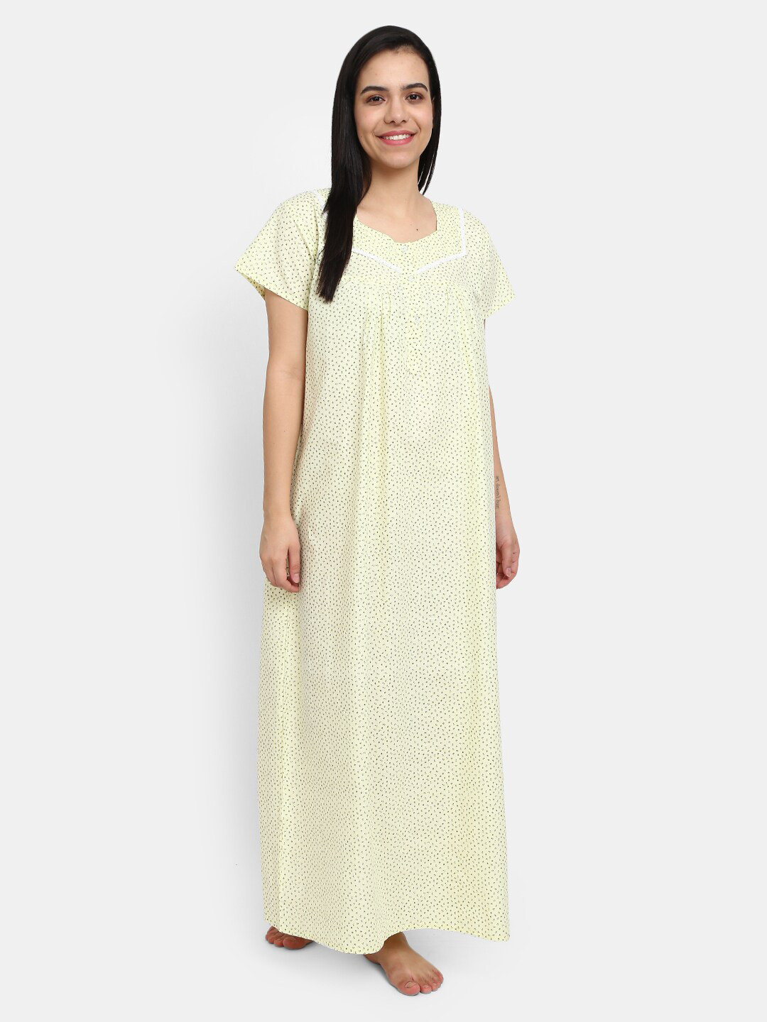 

V-Mart Yellow Printed Pure Cotton Maxi Nightdress