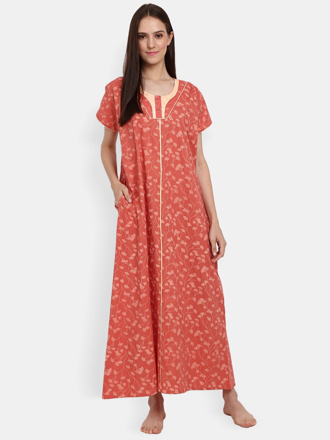 

V-Mart Pink Printed Maxi Nightdress
