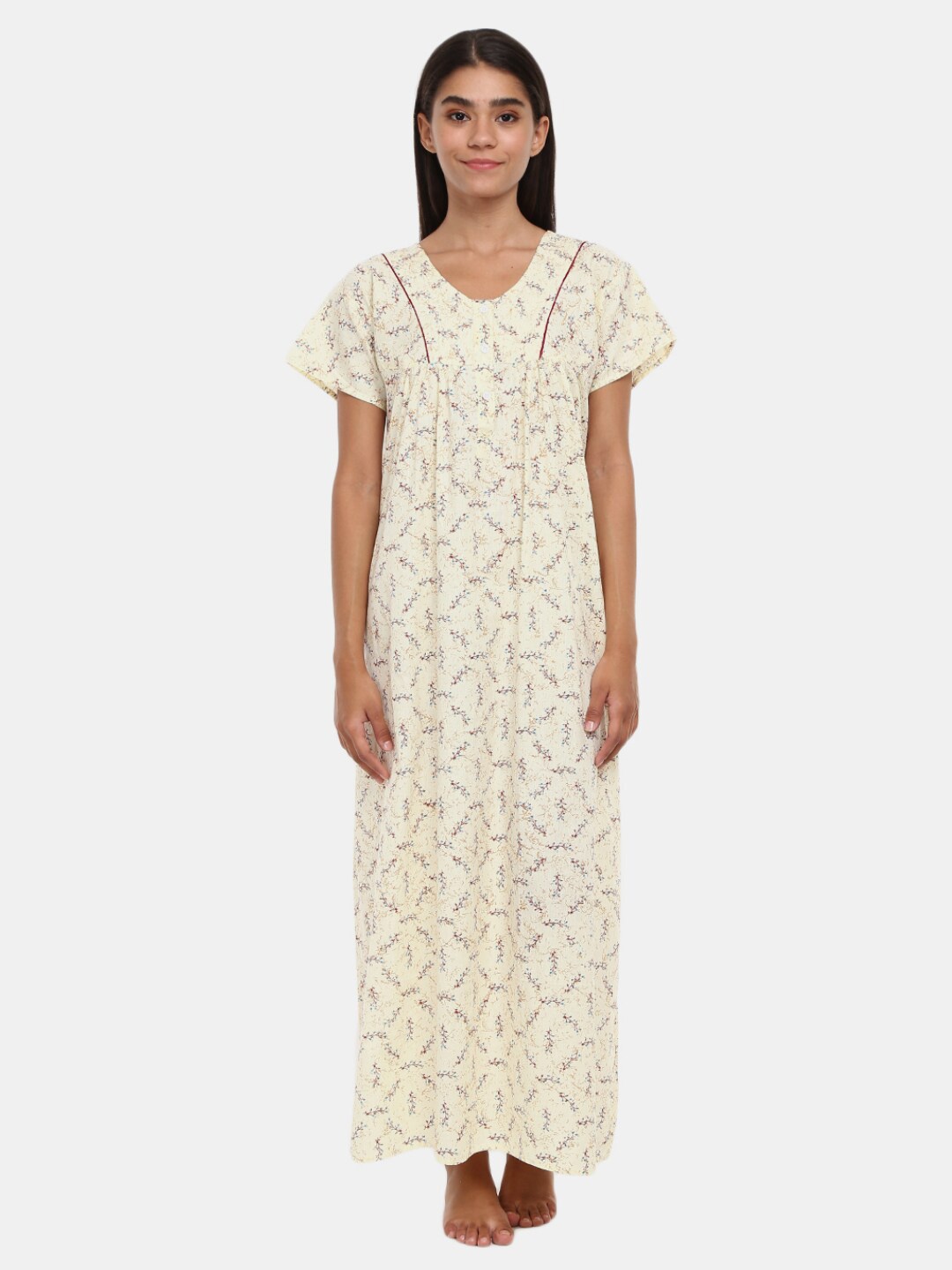 

V-Mart Yellow Printed Maxi Nightdress