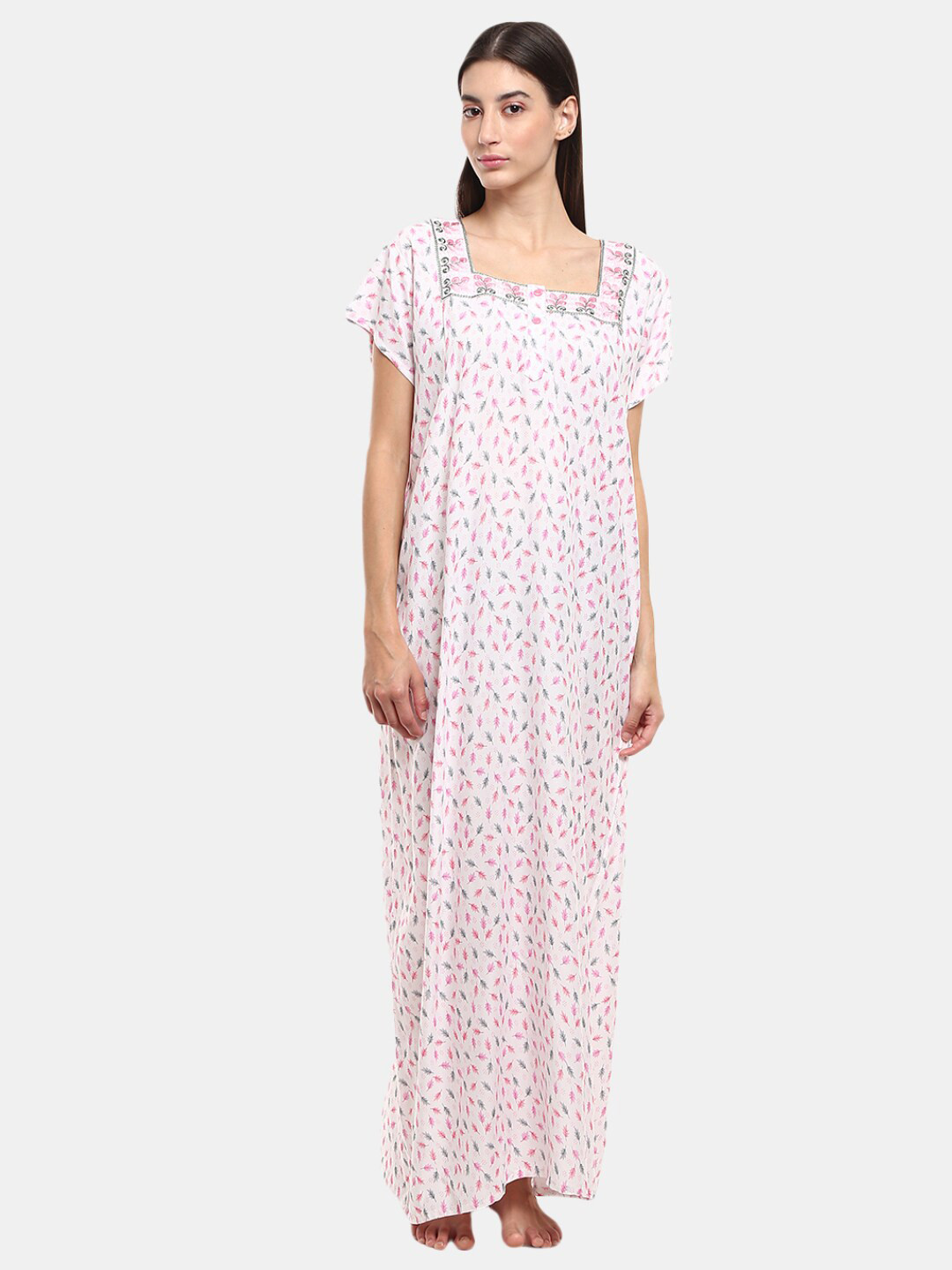 

V-Mart White Printed Maxi Nightdress