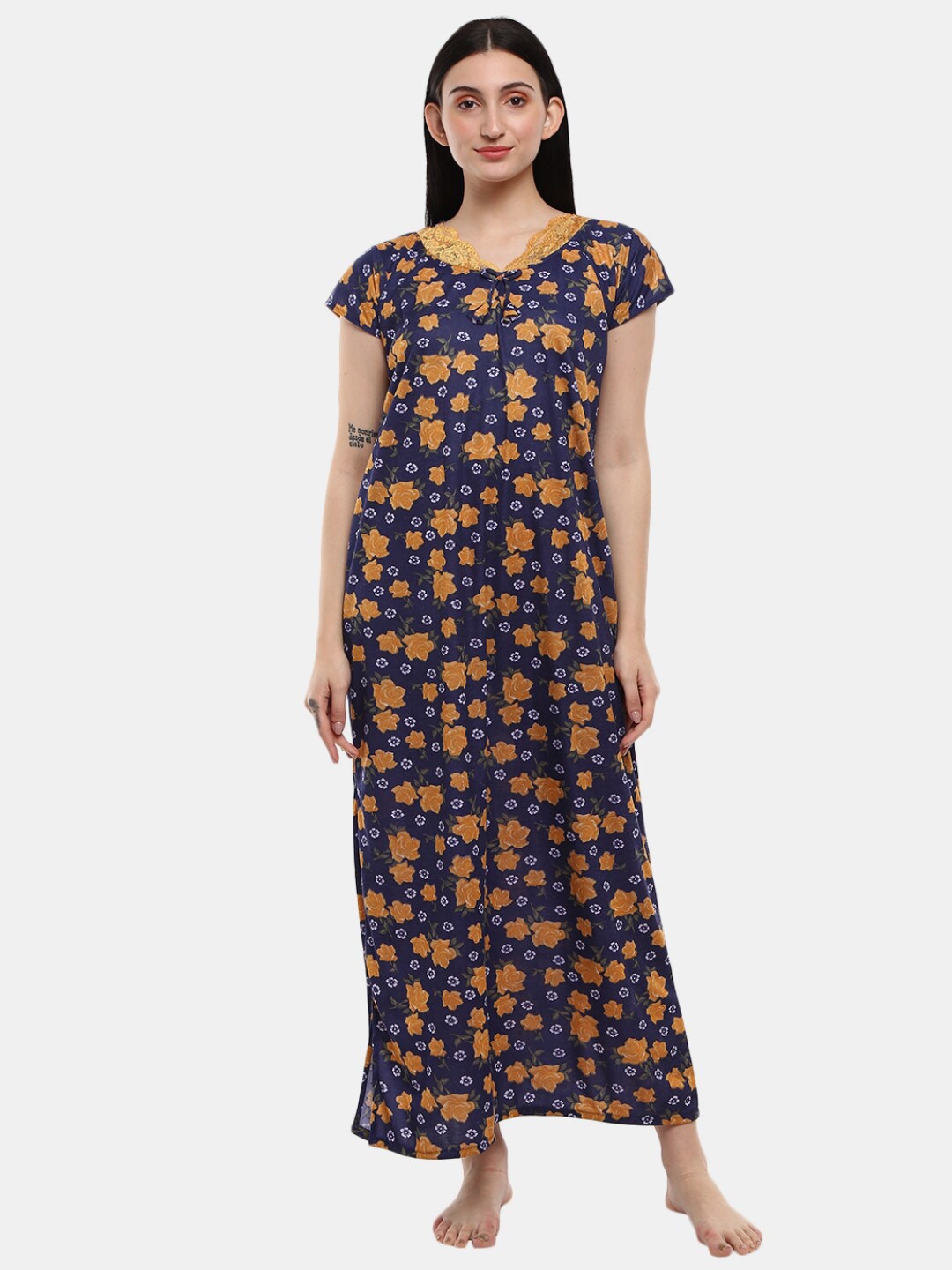 

V-Mart Blue Printed Maxi Nightdress
