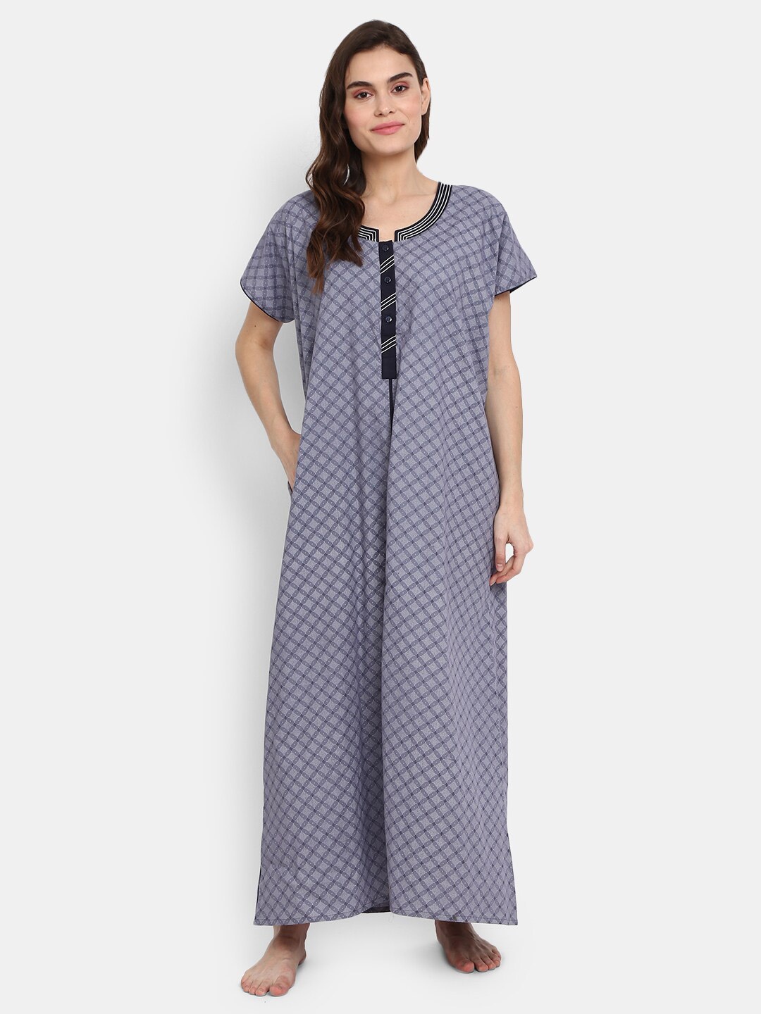 

V-Mart Blue Printed Maxi Nightdress