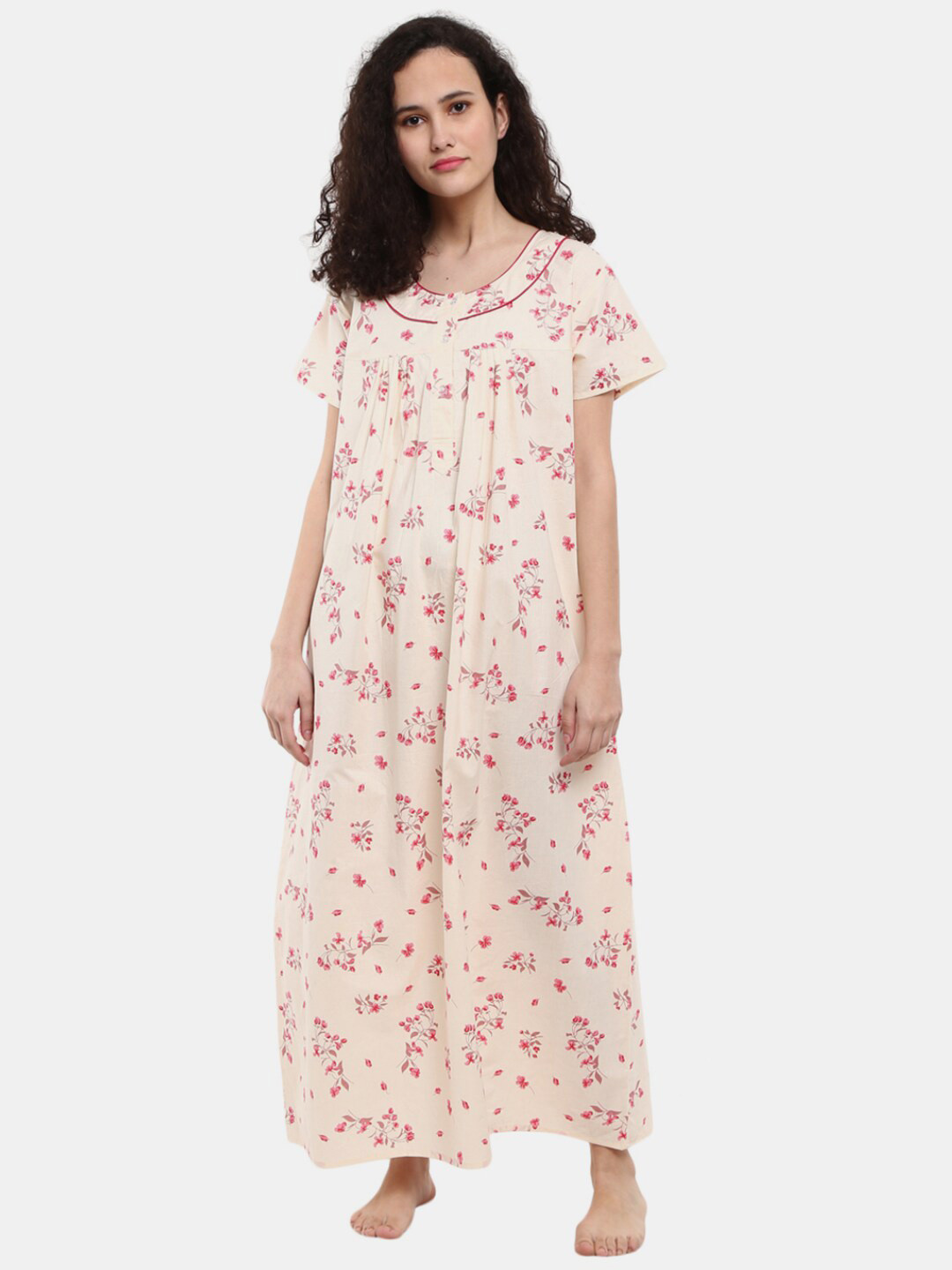 

V-Mart Peach-Coloured Printed Maxi Nightdress