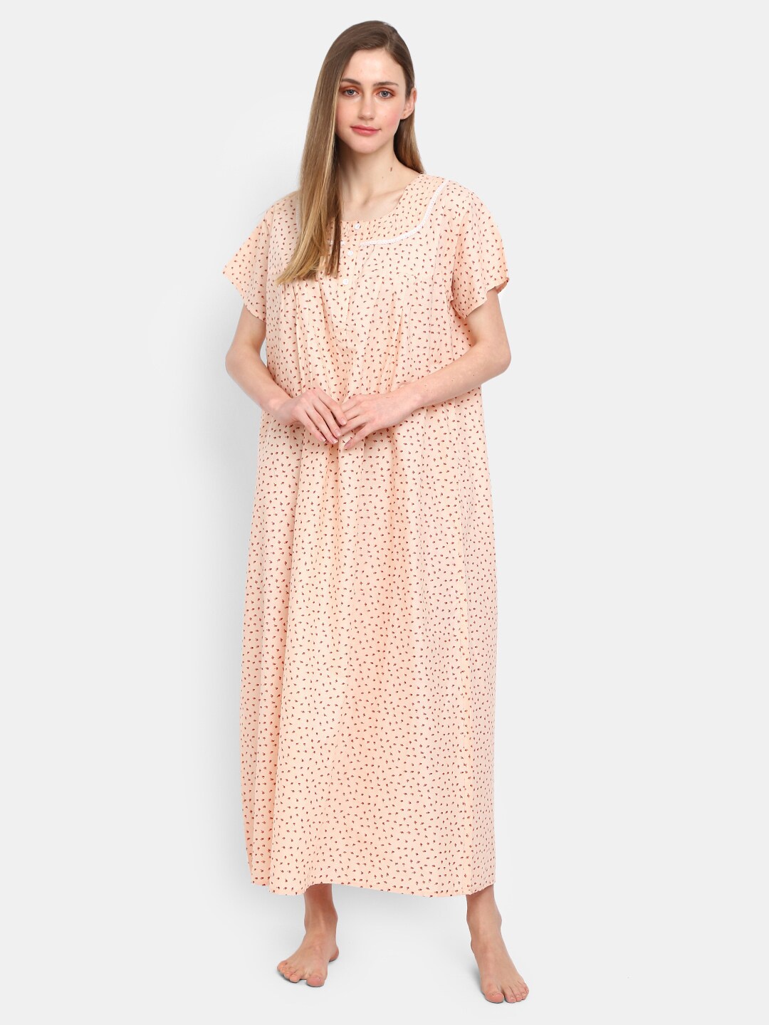 

V-Mart Women Peach-Coloured Printed Maxi Nightdress