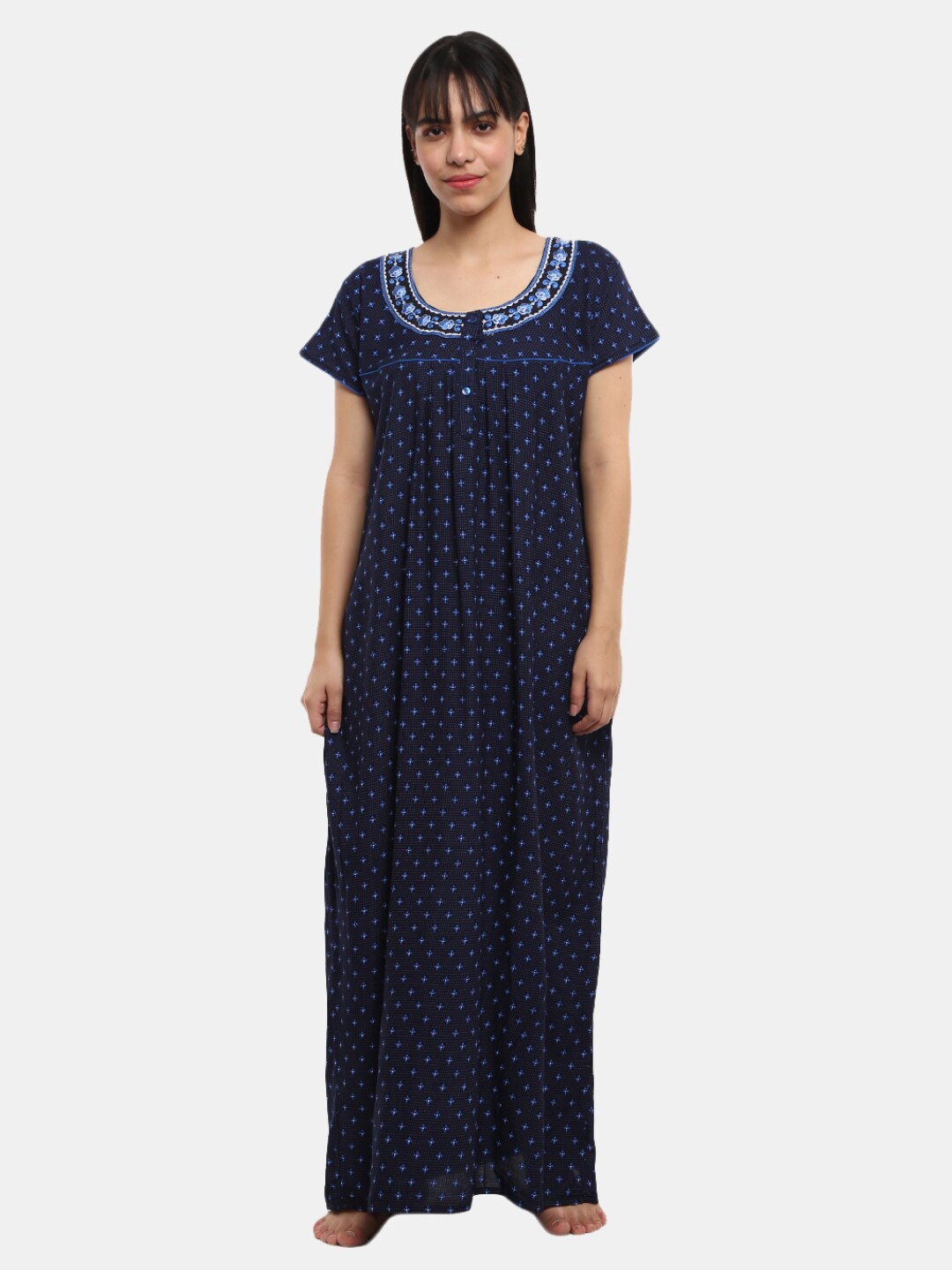 

V-Mart Navy Blue Printed Maxi Nightdress