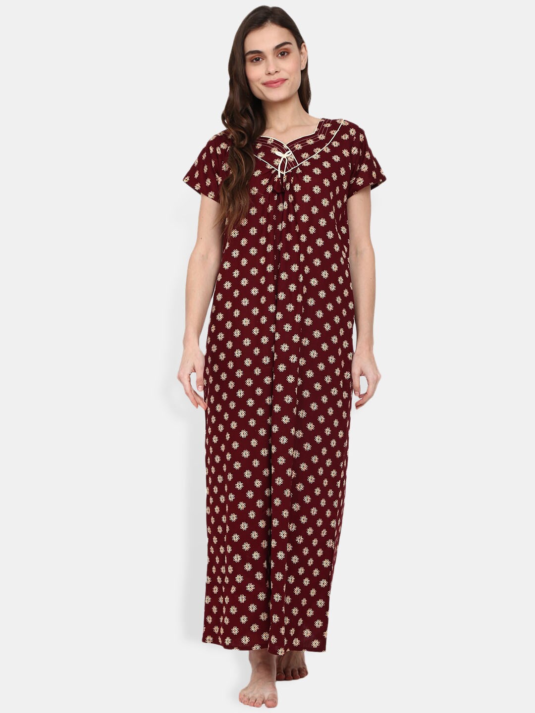 

V-Mart Maroon Printed Maxi Nightdress