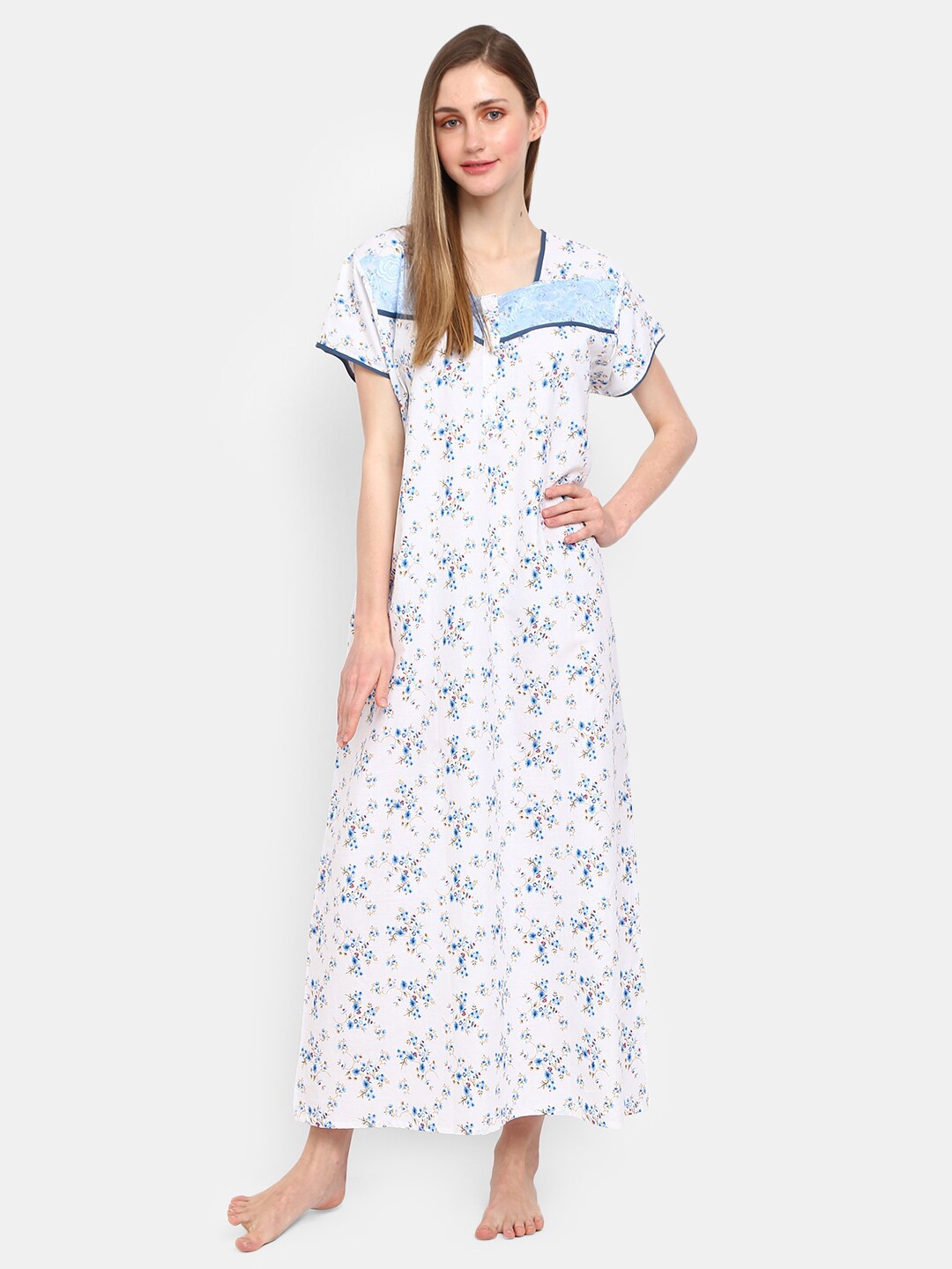 

V-Mart Women Blue Printed Maxi Nightdress