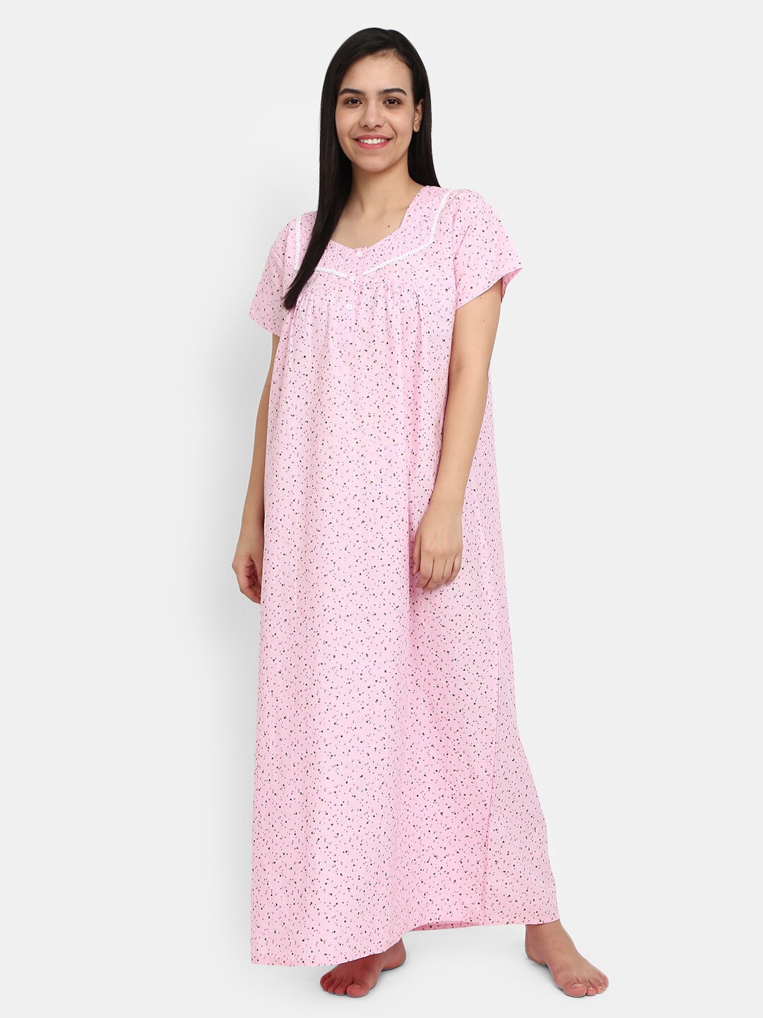 

V-Mart Women Pink Printed Maxi Nightdress