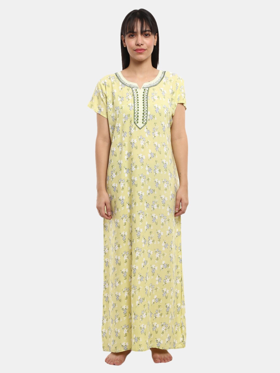 

V-Mart Women Green Printed Maxi Nightdress