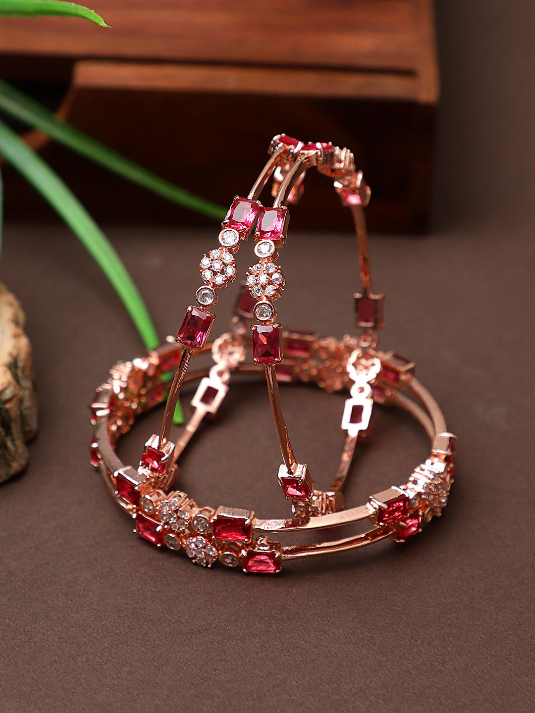 

CARDINAL Set Of 4 Rose Gold-Toned AD-Studded Bangles