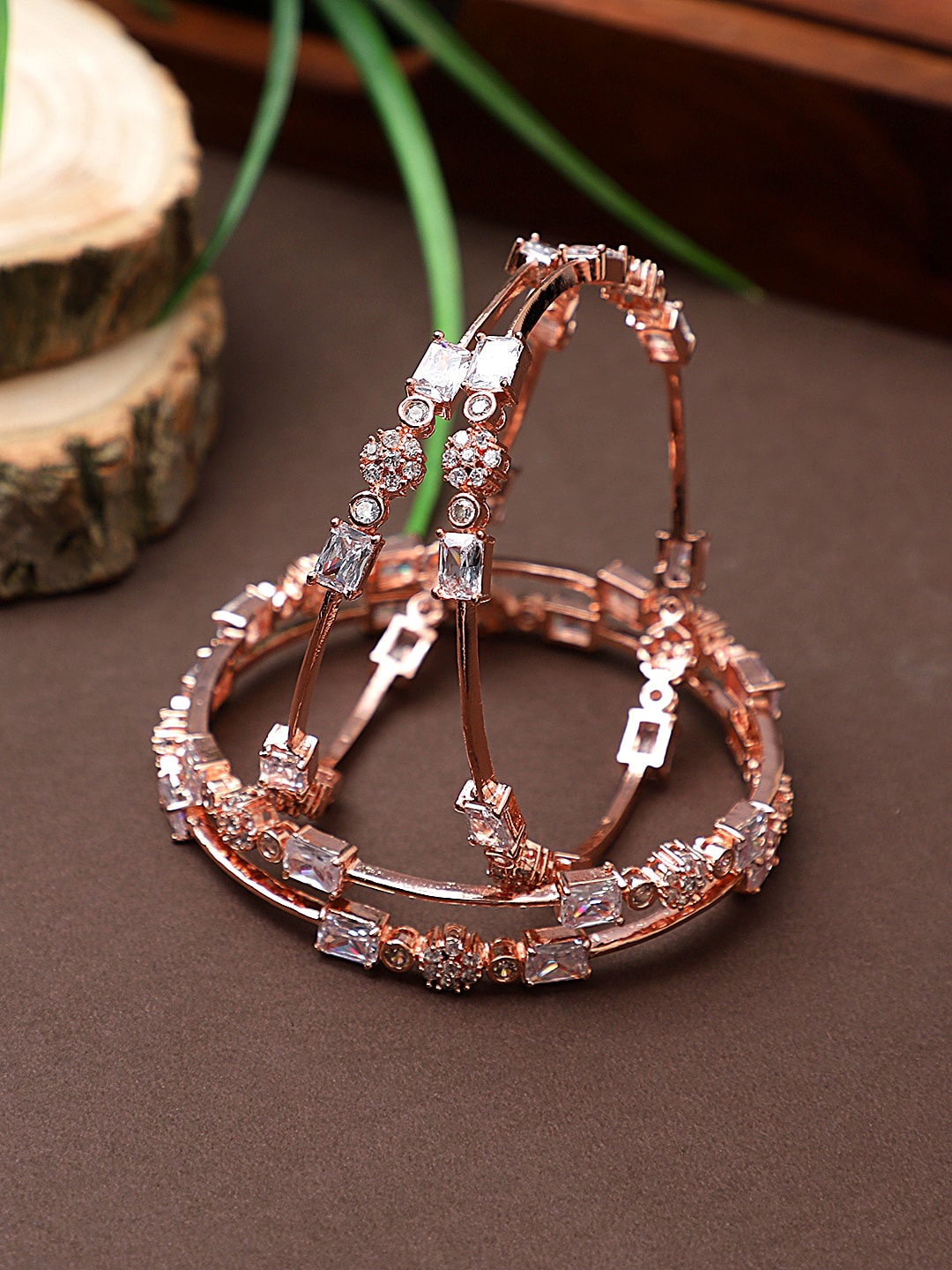

CARDINAL Set Of 4 Rose Gold-Plated White AD Studded Bangles