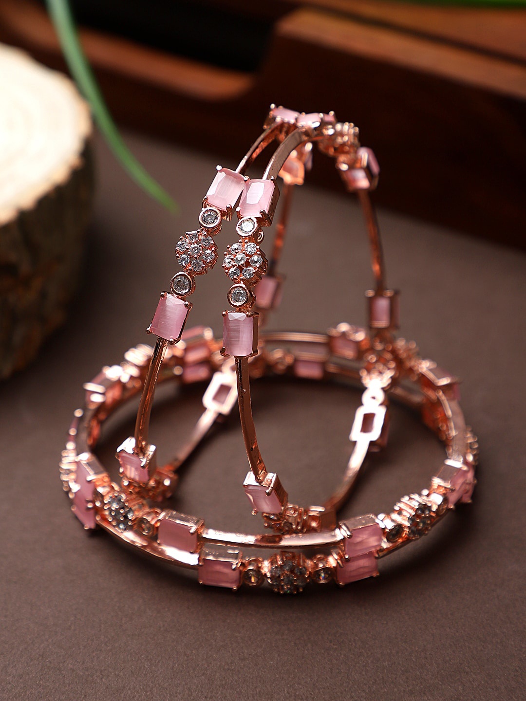 

CARDINAL Set Of 4 Rose Gold-Toned & Pink AD-Studded Bangles