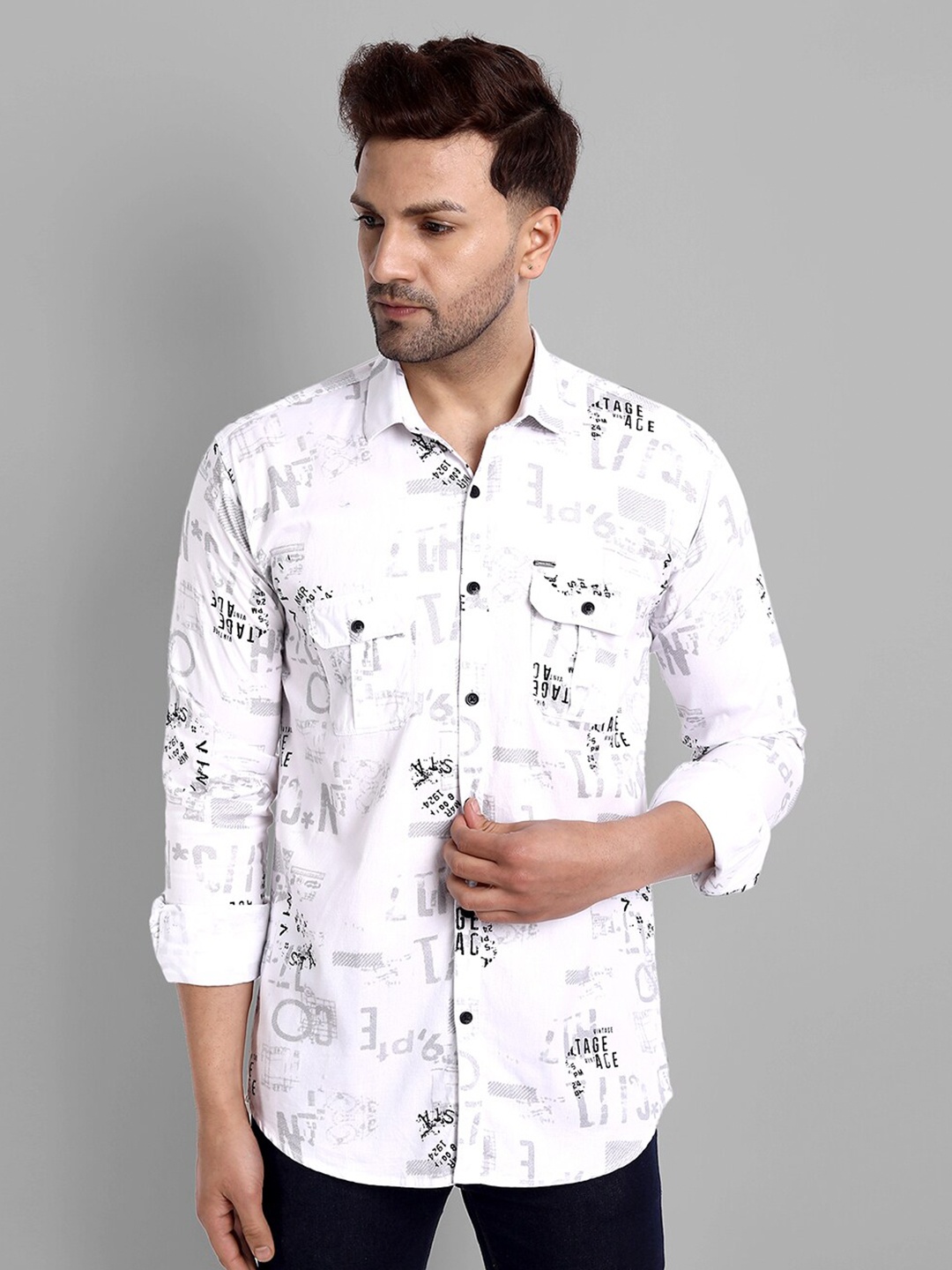 

Majestic Man Men White Slim Fit Printed Casual Shirt