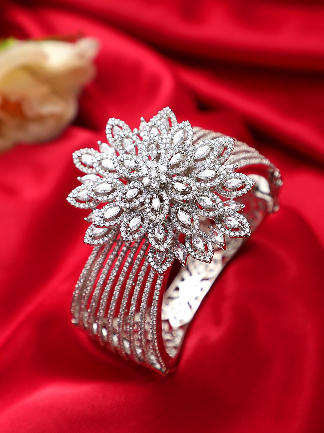 

CARDINAL Women Silver-Toned Brass American Diamond Kada Bracelet