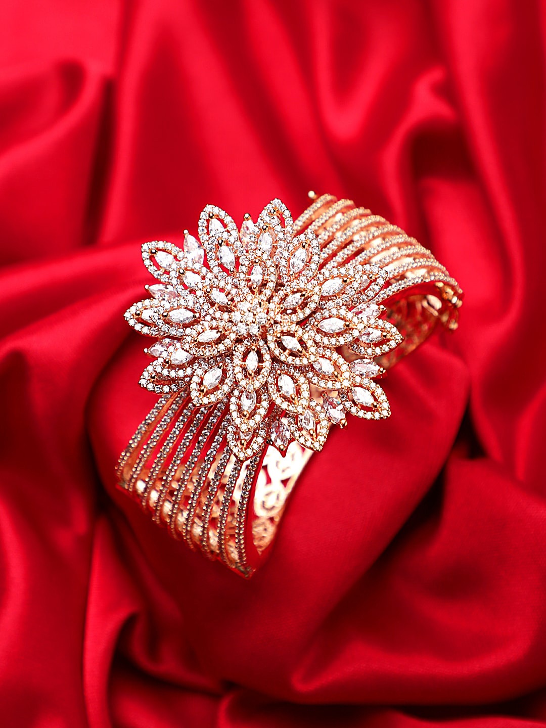 

CARDINAL Women Rose Gold & White Brass American Diamond Bangle-Style Bracelet