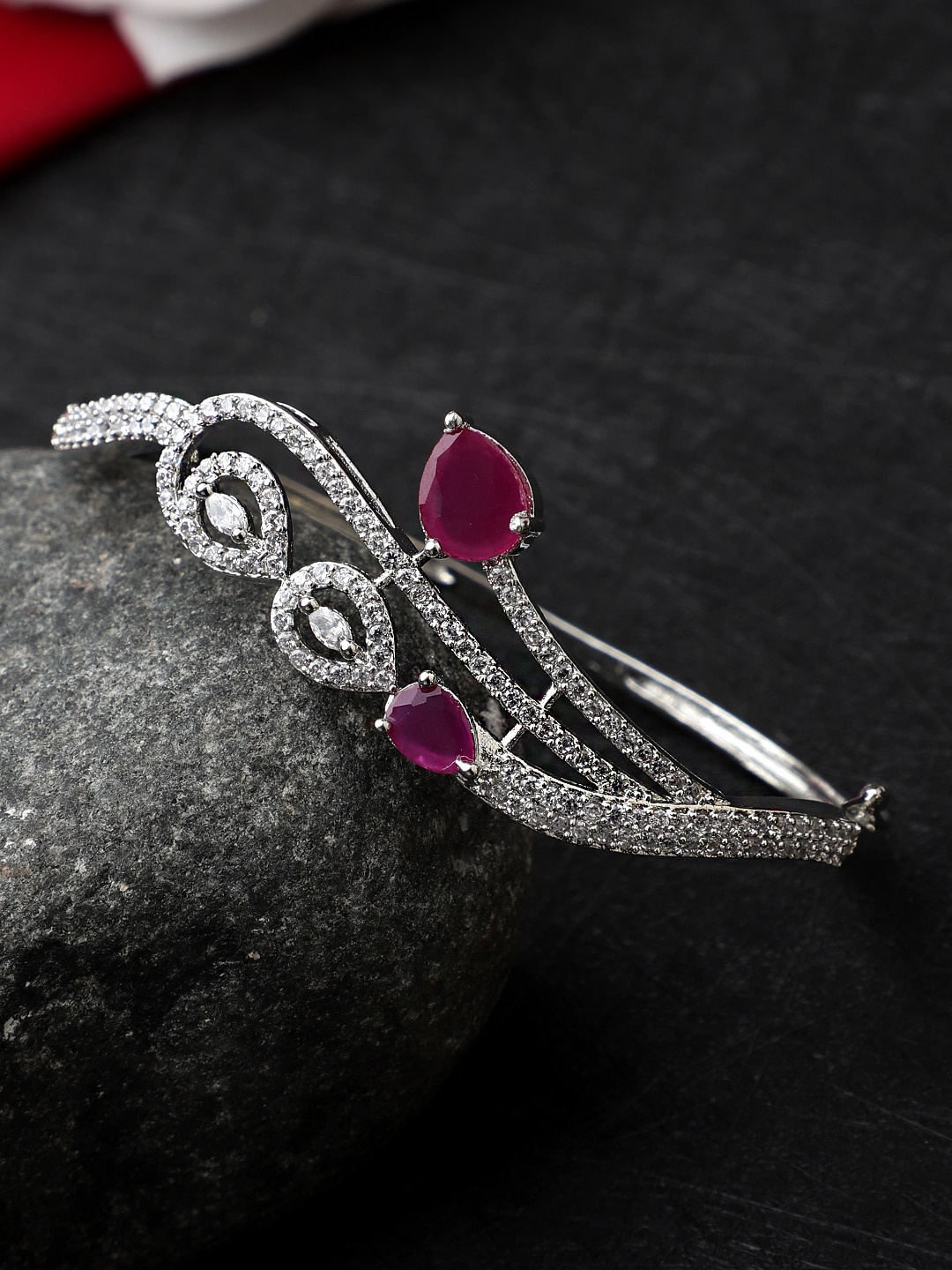 

CARDINAL Women White & Pink Brass American Diamond Bangle-Style Bracelet