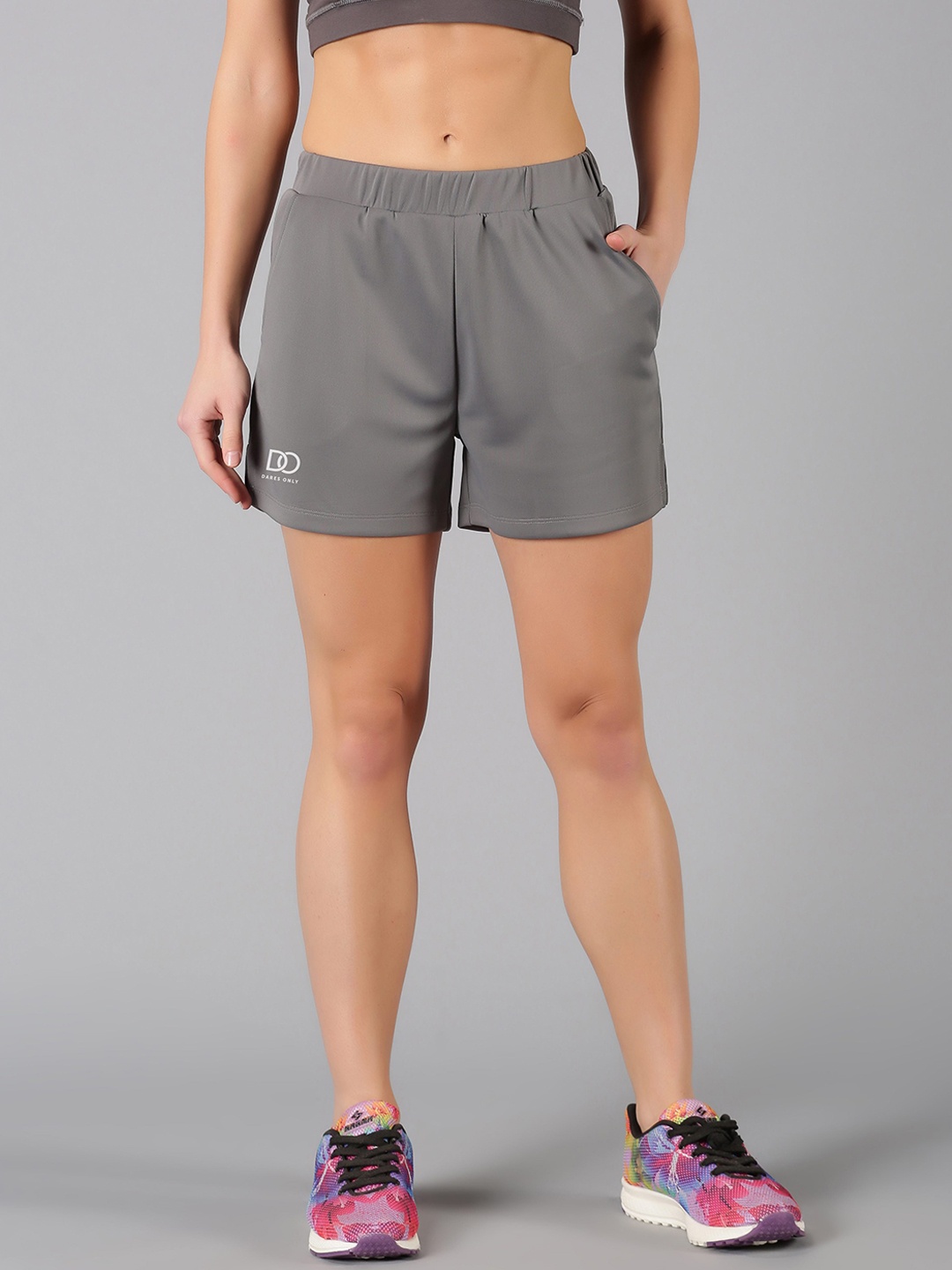 

The Short Store Women Grey Slim Fit High-Rise Sports Shorts