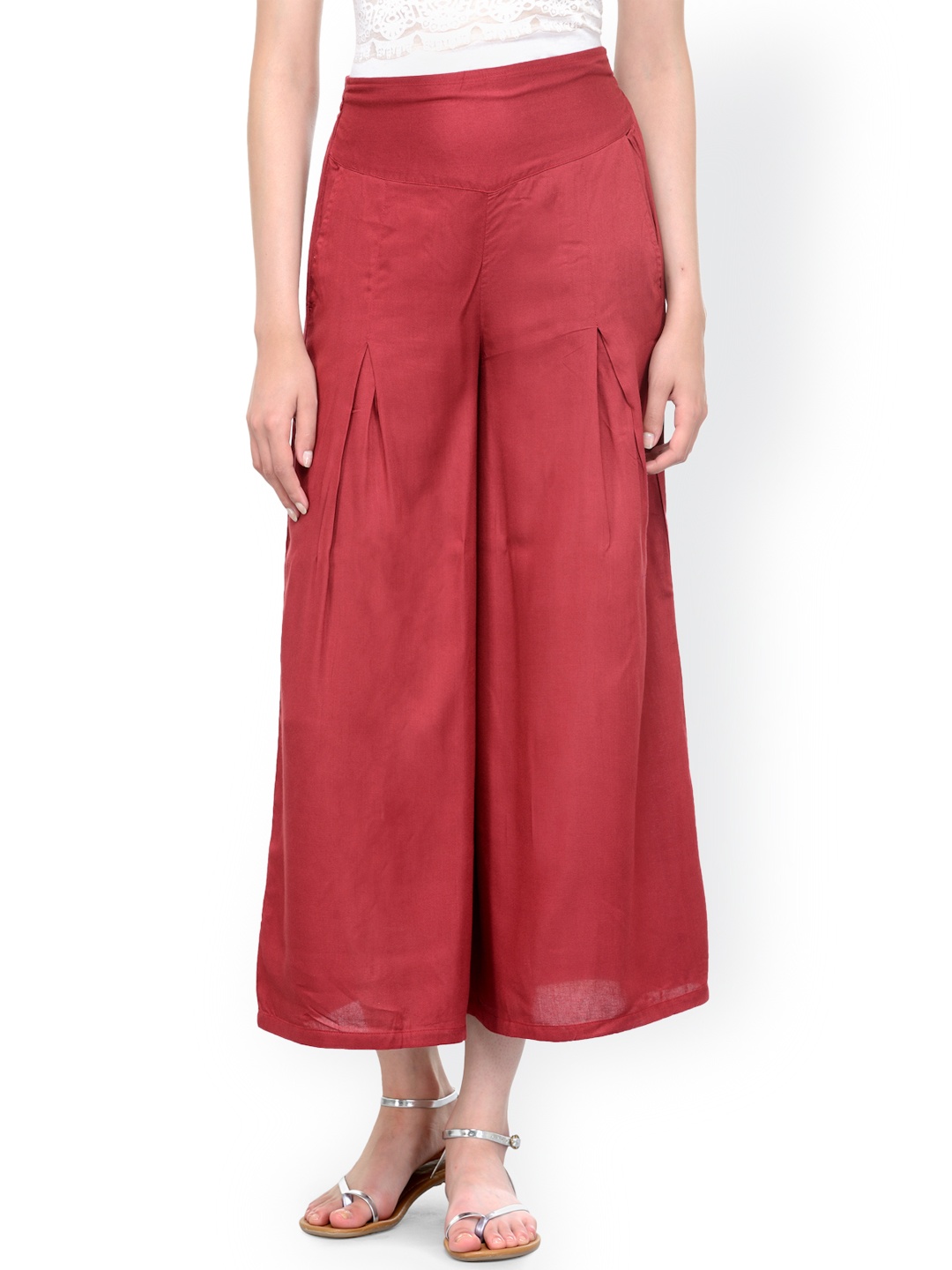 

Bitterlime Women Maroon Flared Solid Palazzos