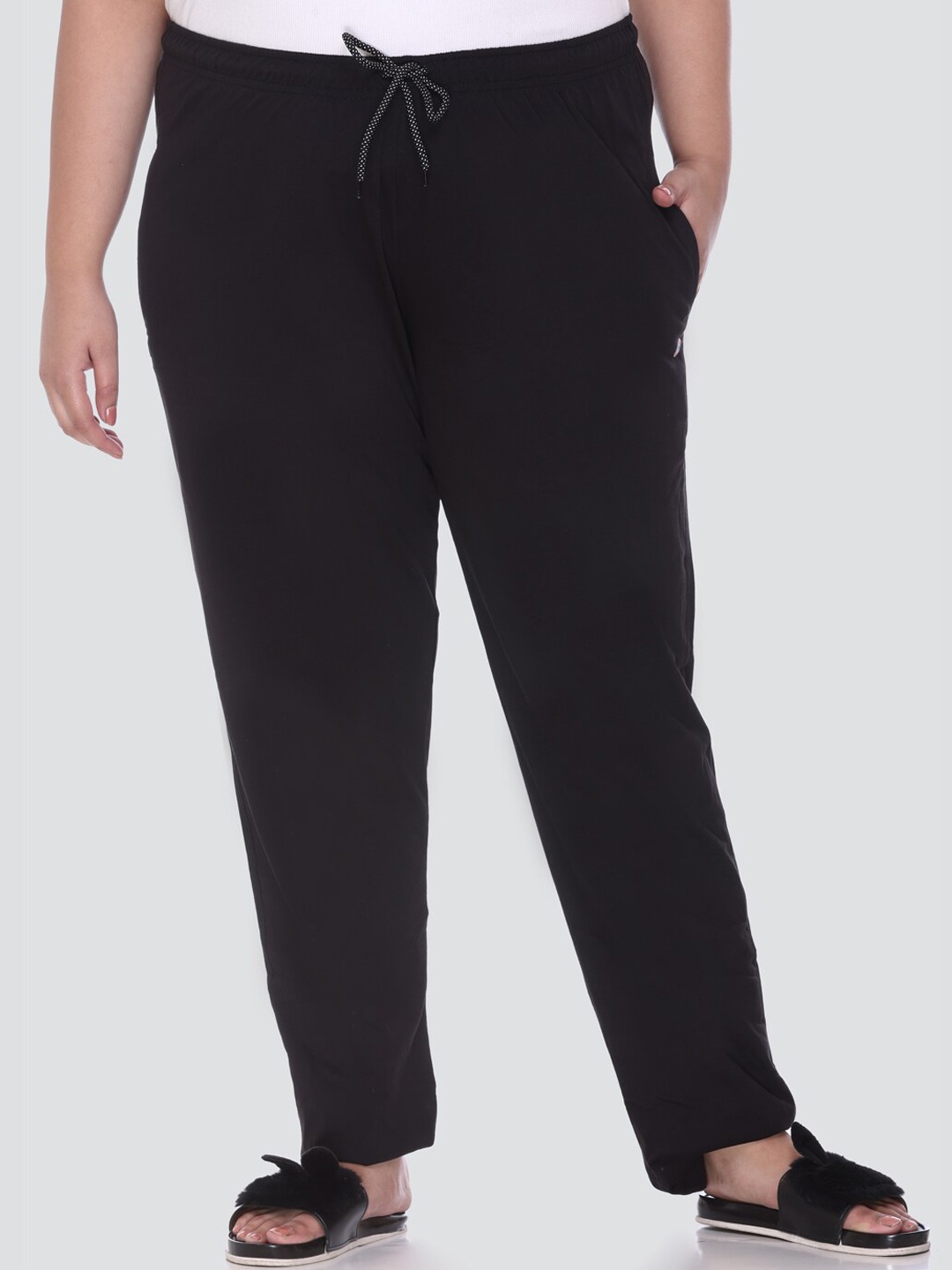 CUPID Plus Size Women Black Solid Lounge Pants