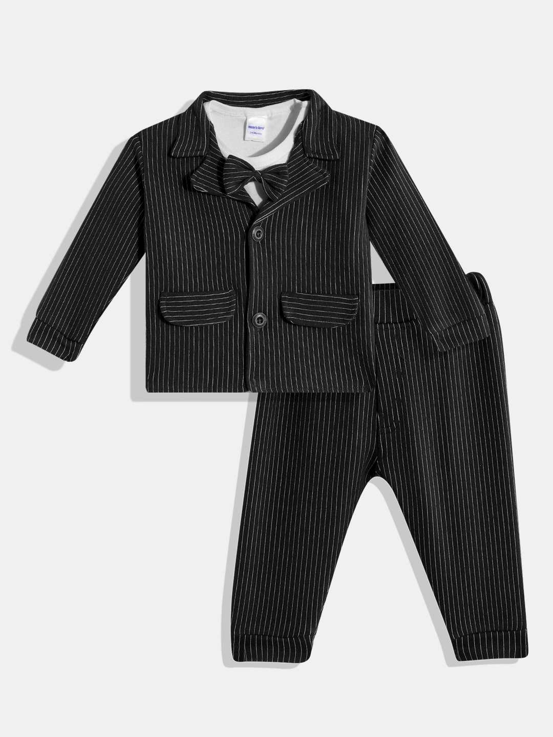 

Moms Love Infant Boys Black & White Striped Cotton T-shirt with Joggers and Blazer