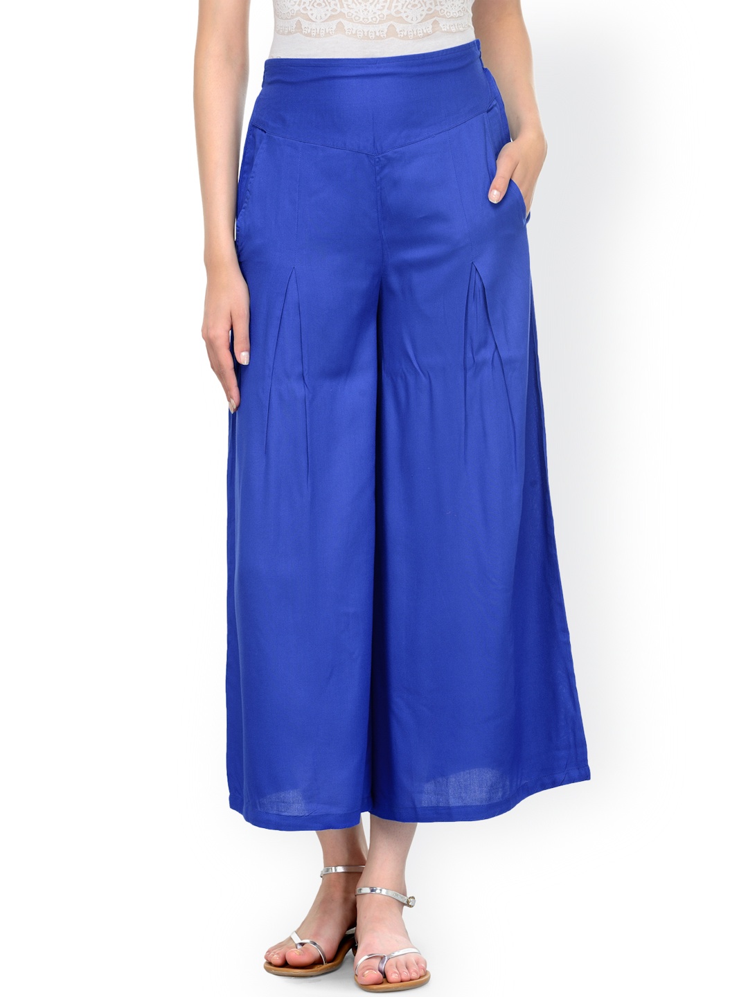 

Bitterlime Women Blue Solid Flared Palazzos