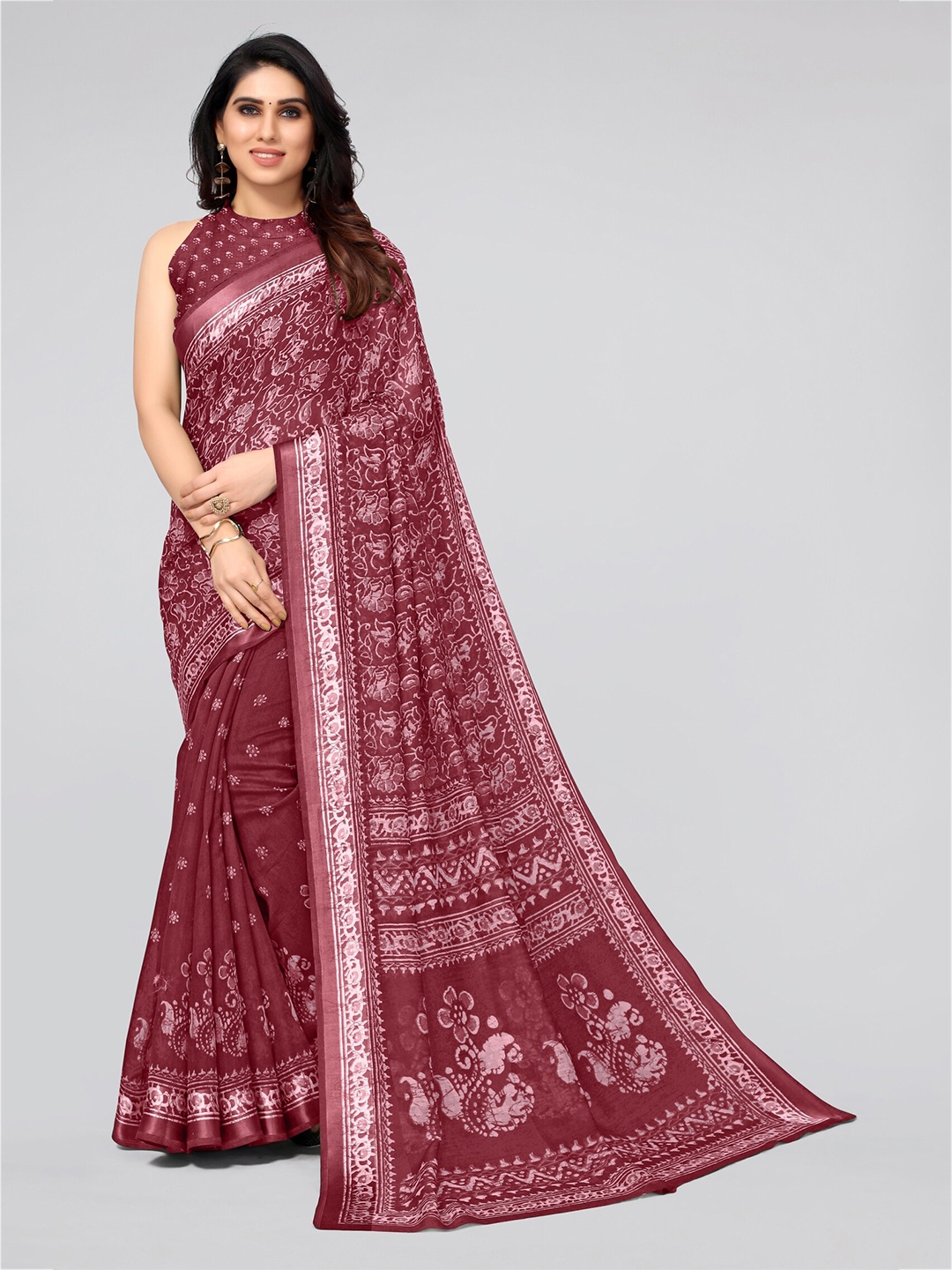 

KALINI Maroon & Off White Batik Saree