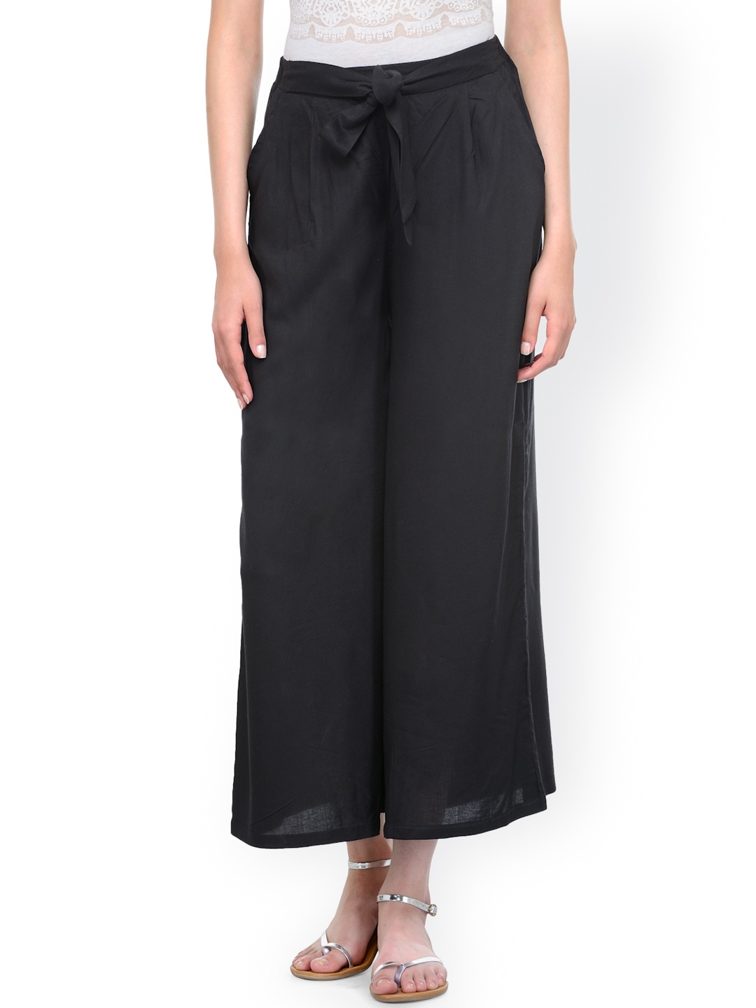 

Bitterlime Women Black Solid Flared Palazzos