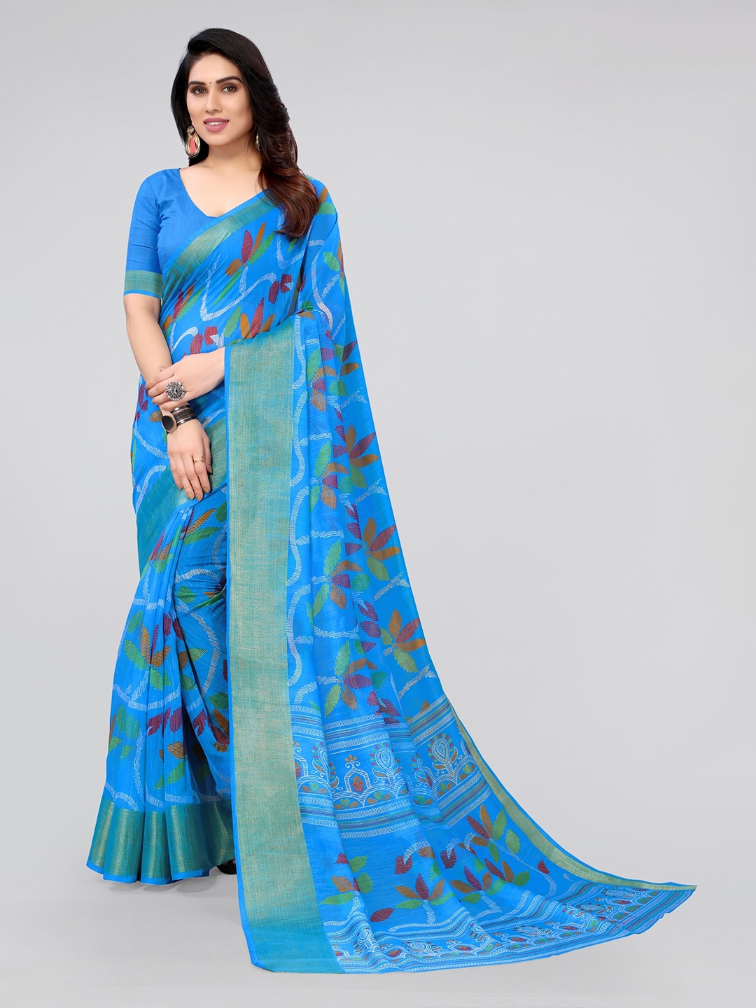 

KALINI Blue & White Floral Saree