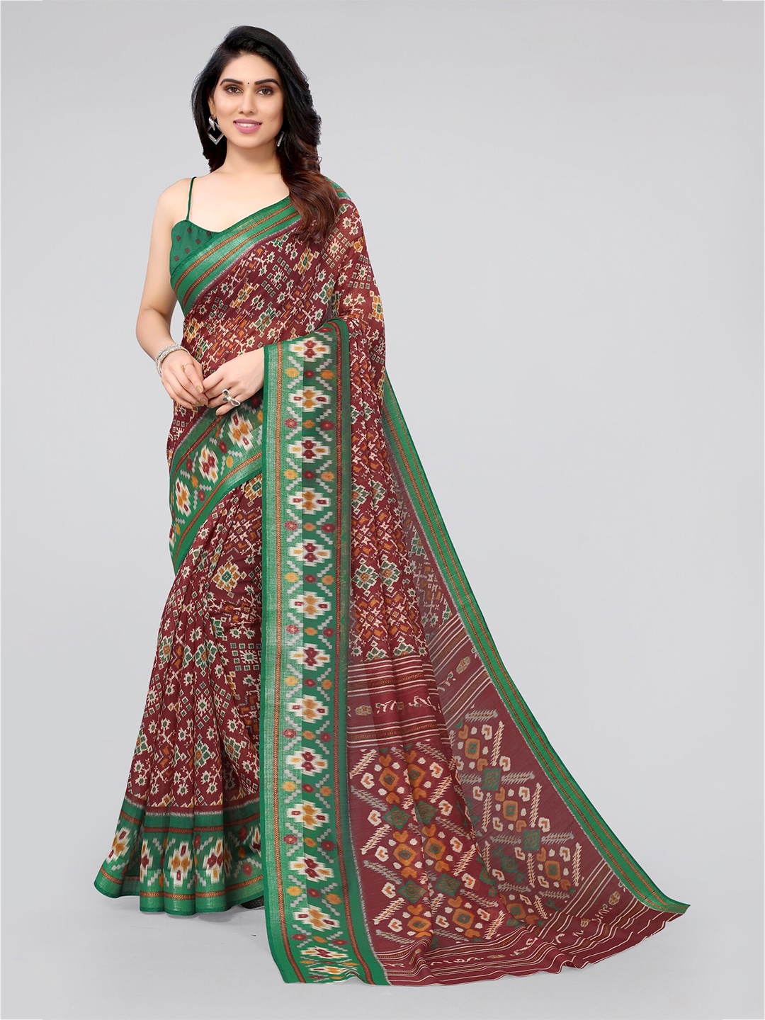 

KALINI Maroon & Green Ikat Saree