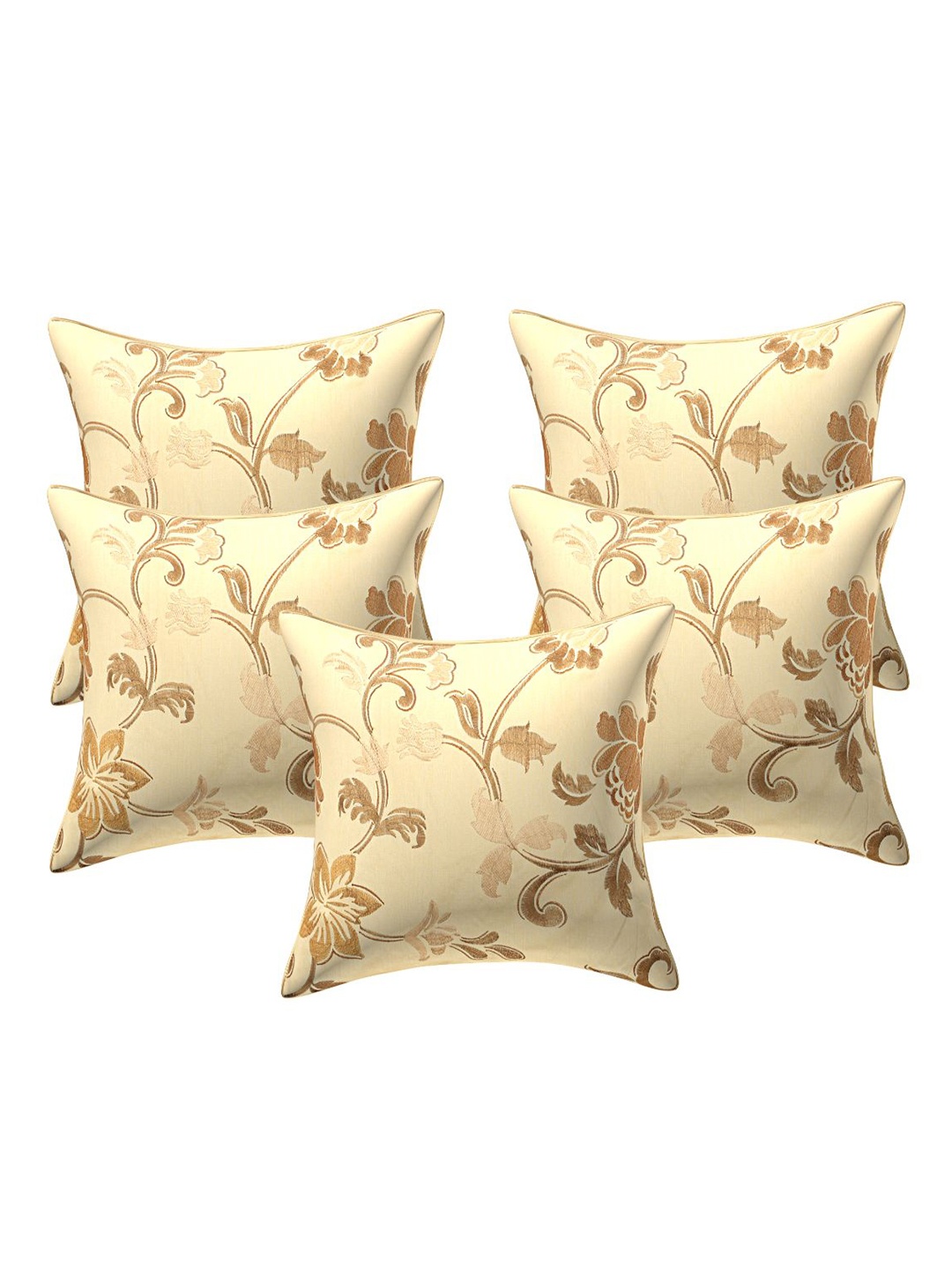 

INDHOME LIFE Beige & Brown Set of 5 Floral Square Cushion Covers