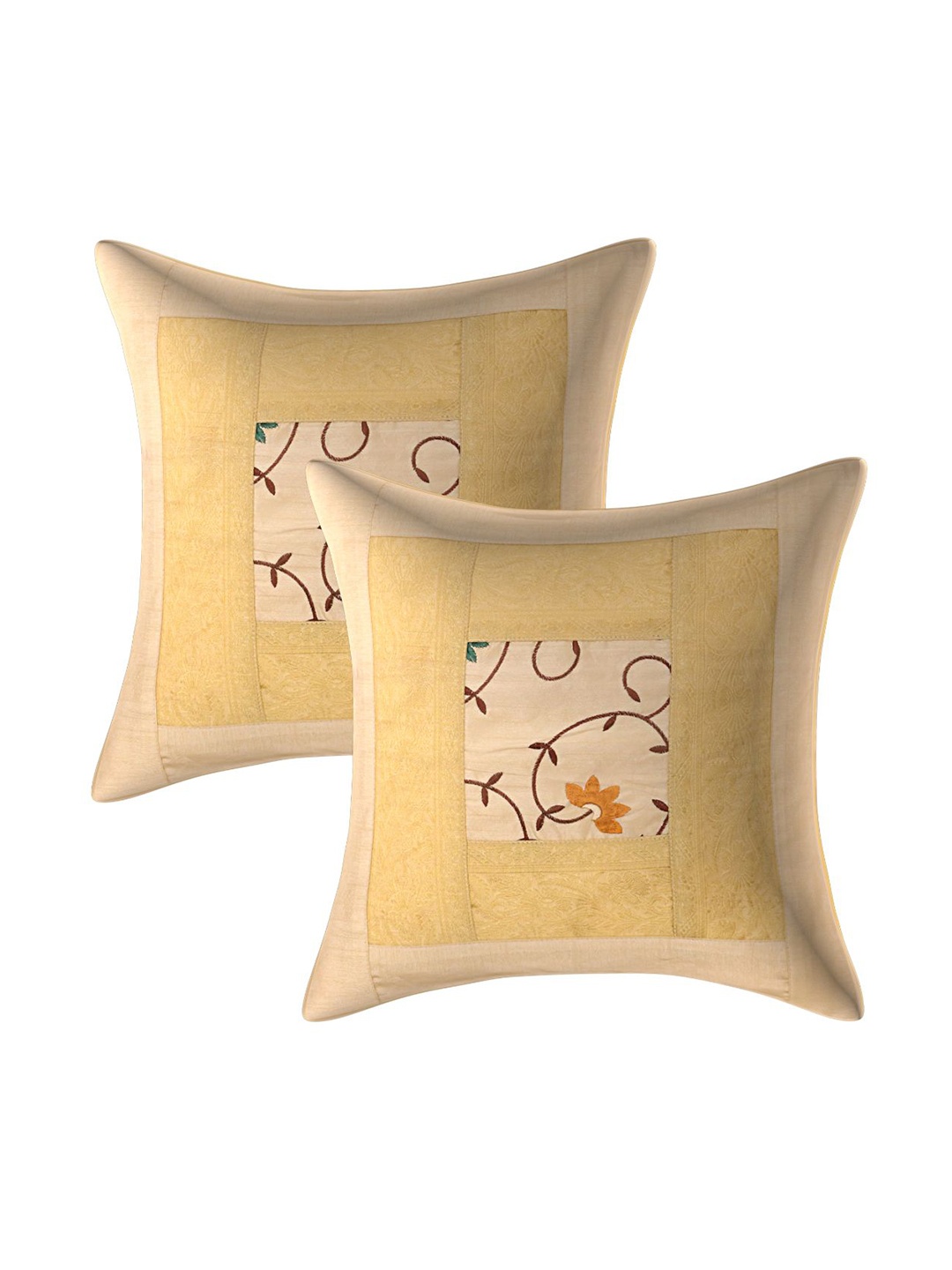 

INDHOME LIFE Beige & Red Set of 2 Floral Square Cushion Covers