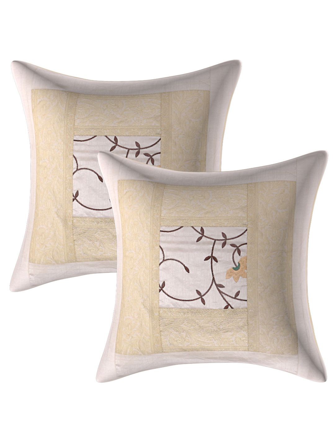

INDHOME LIFE Beige & Brown Set of 2 Floral Square Cushion Covers
