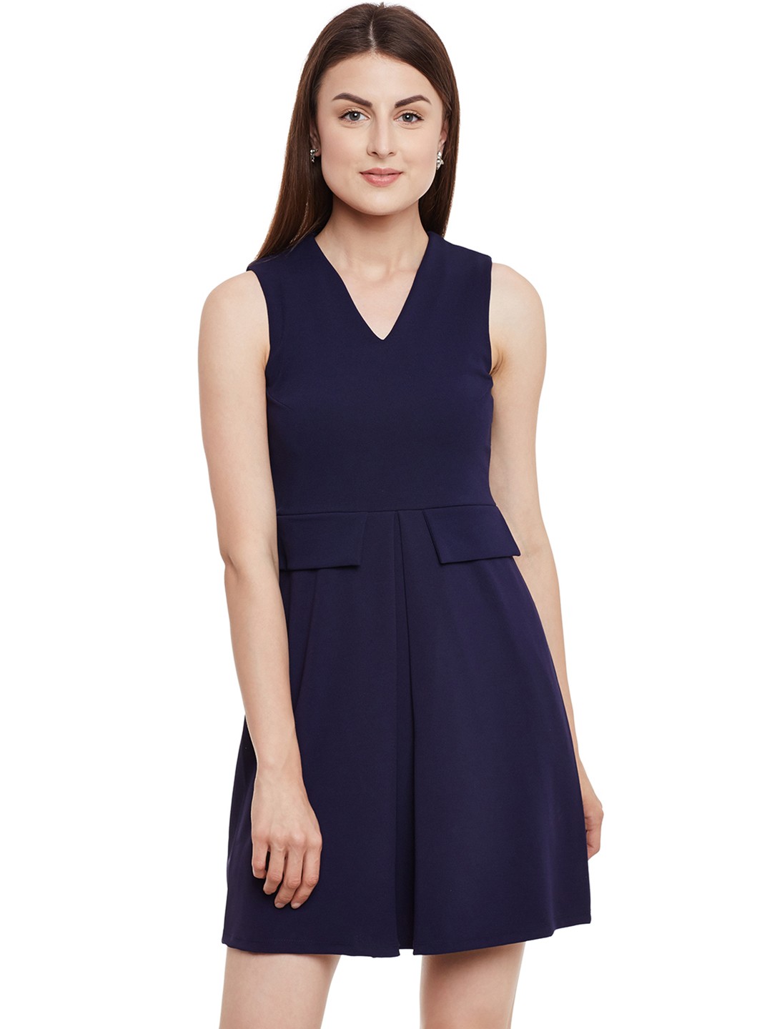 

Kazo Women Navy Solid Mini Fit & Flare Dress, Navy blue