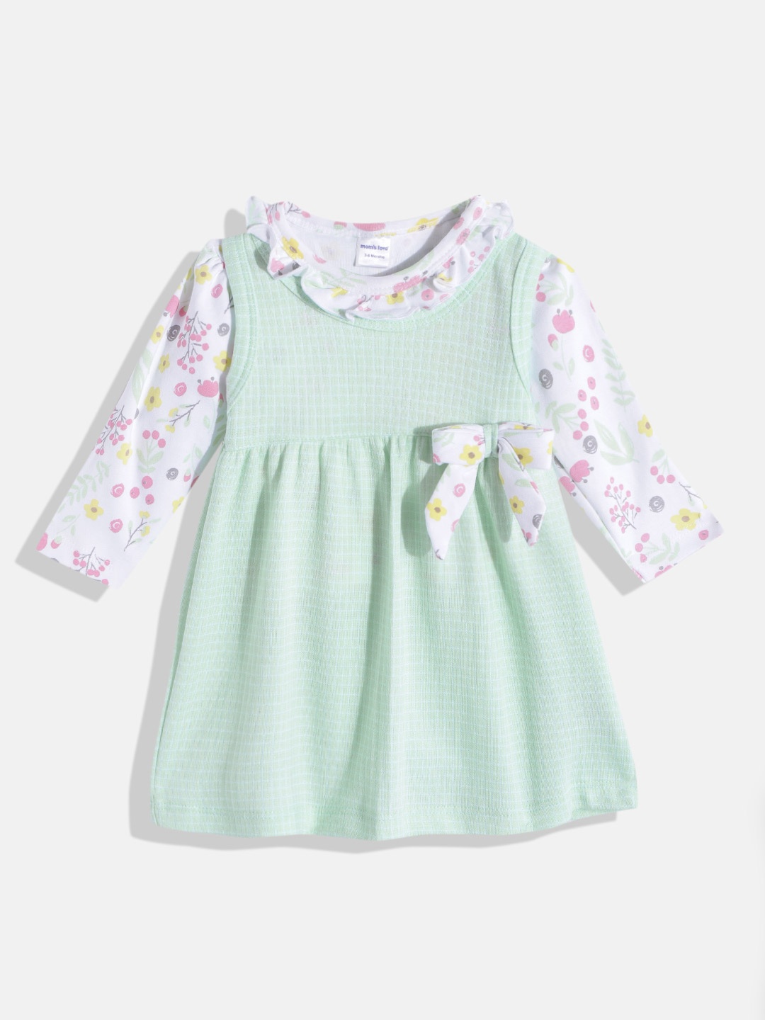 

Moms Love Infant Girls Green & White Striped A-Line Dress With T-Shirt