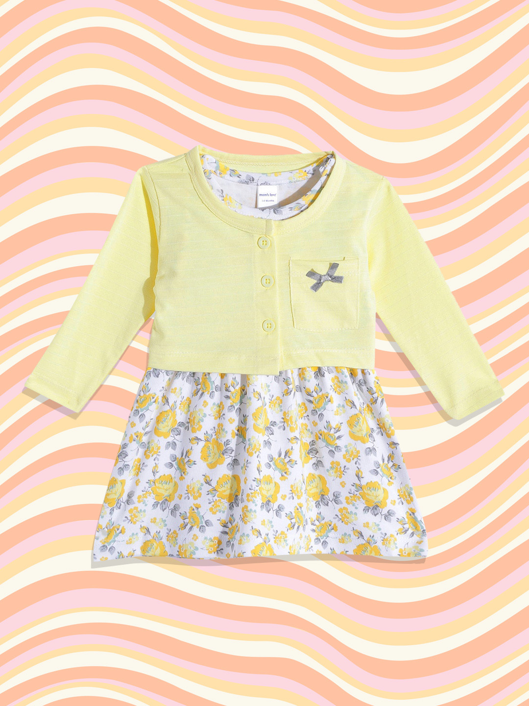 

Moms Love Infant Girls White & Yellow Floral Print Cotton Fit & Flare Dress with Shrug