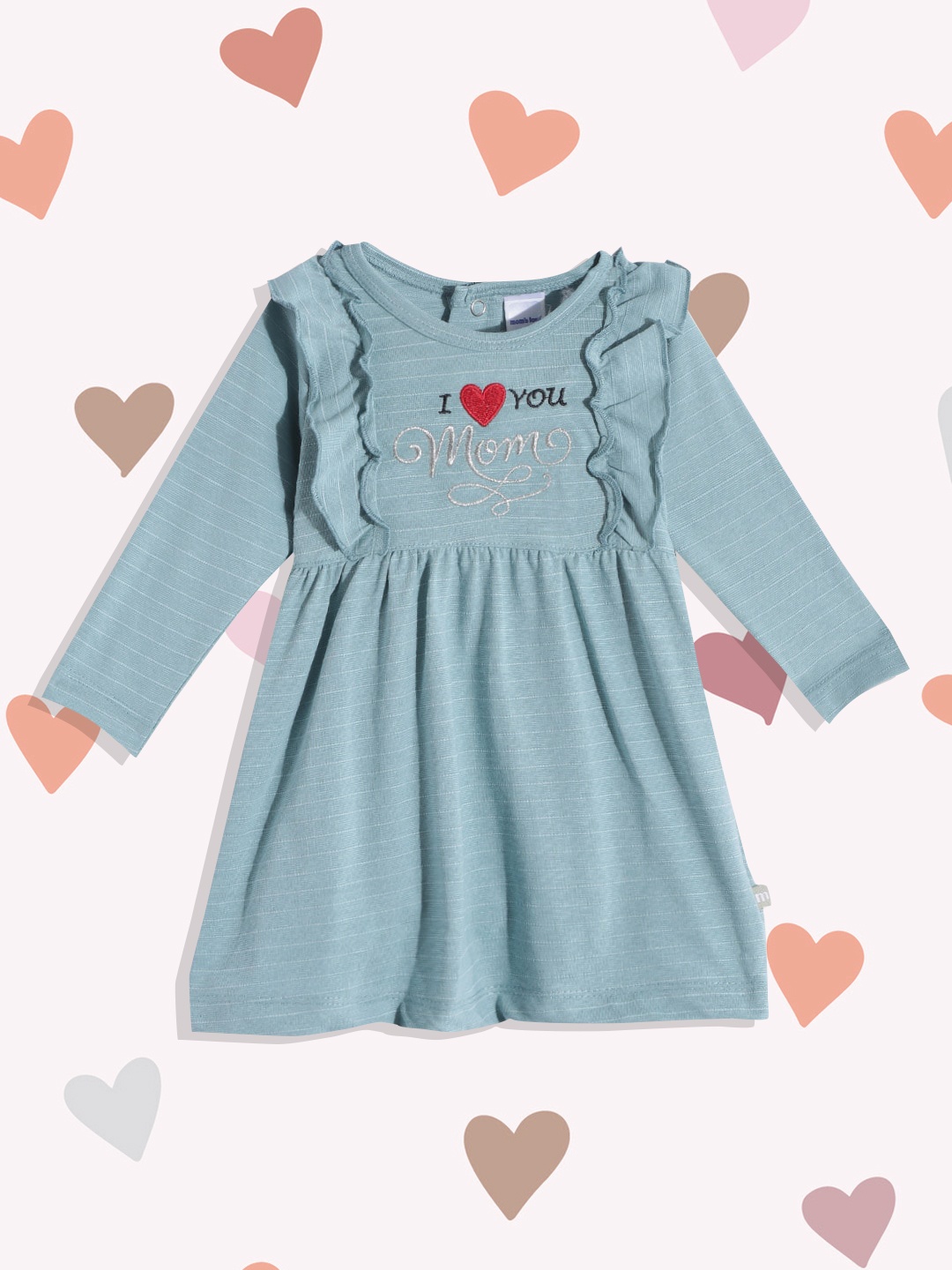 

Moms Love Infant Girls Green & Silver-Toned Pure Cotton Embroidered A-Line Dress