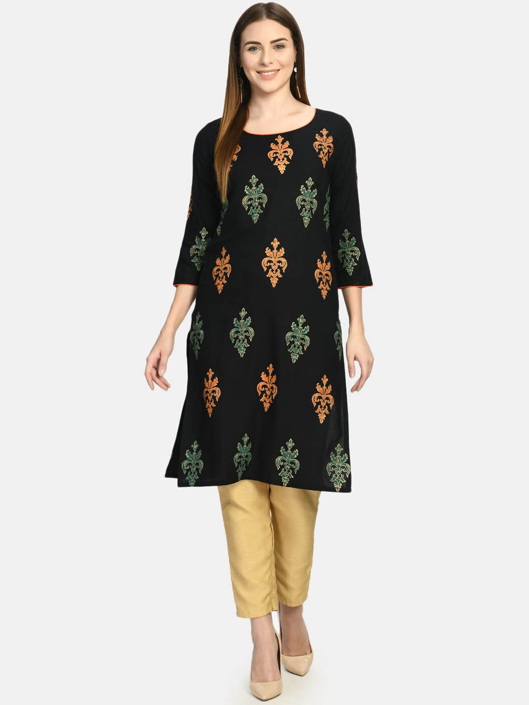 

RIYA Women Black Ethnic Motifs Printed Kurta