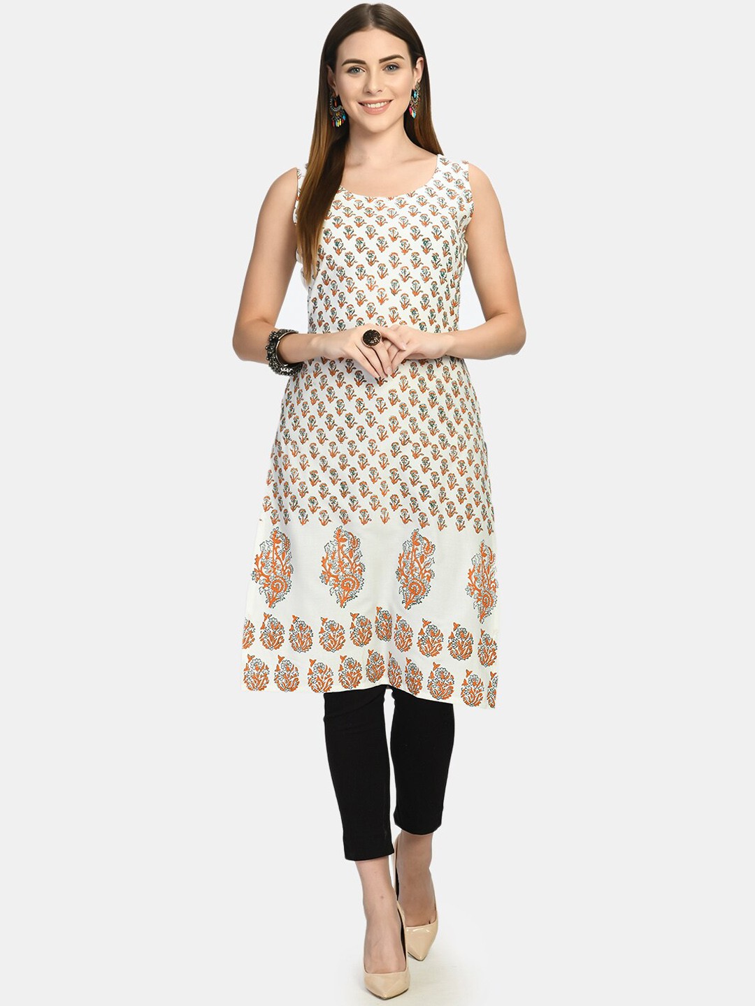 

RIYA Women White Block Print Kurta