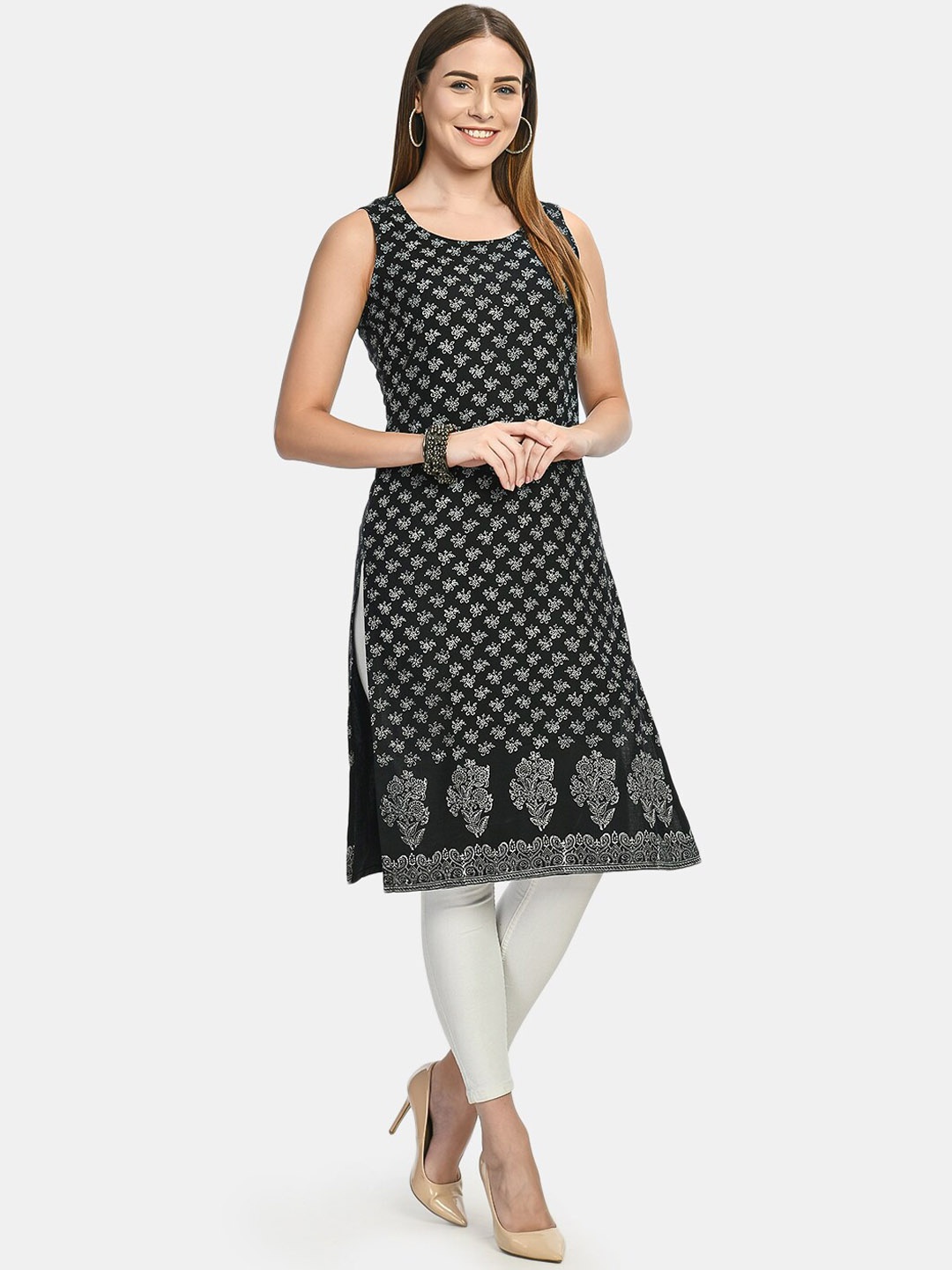 

RIYA Women Black Paisley Block Printed Kurta