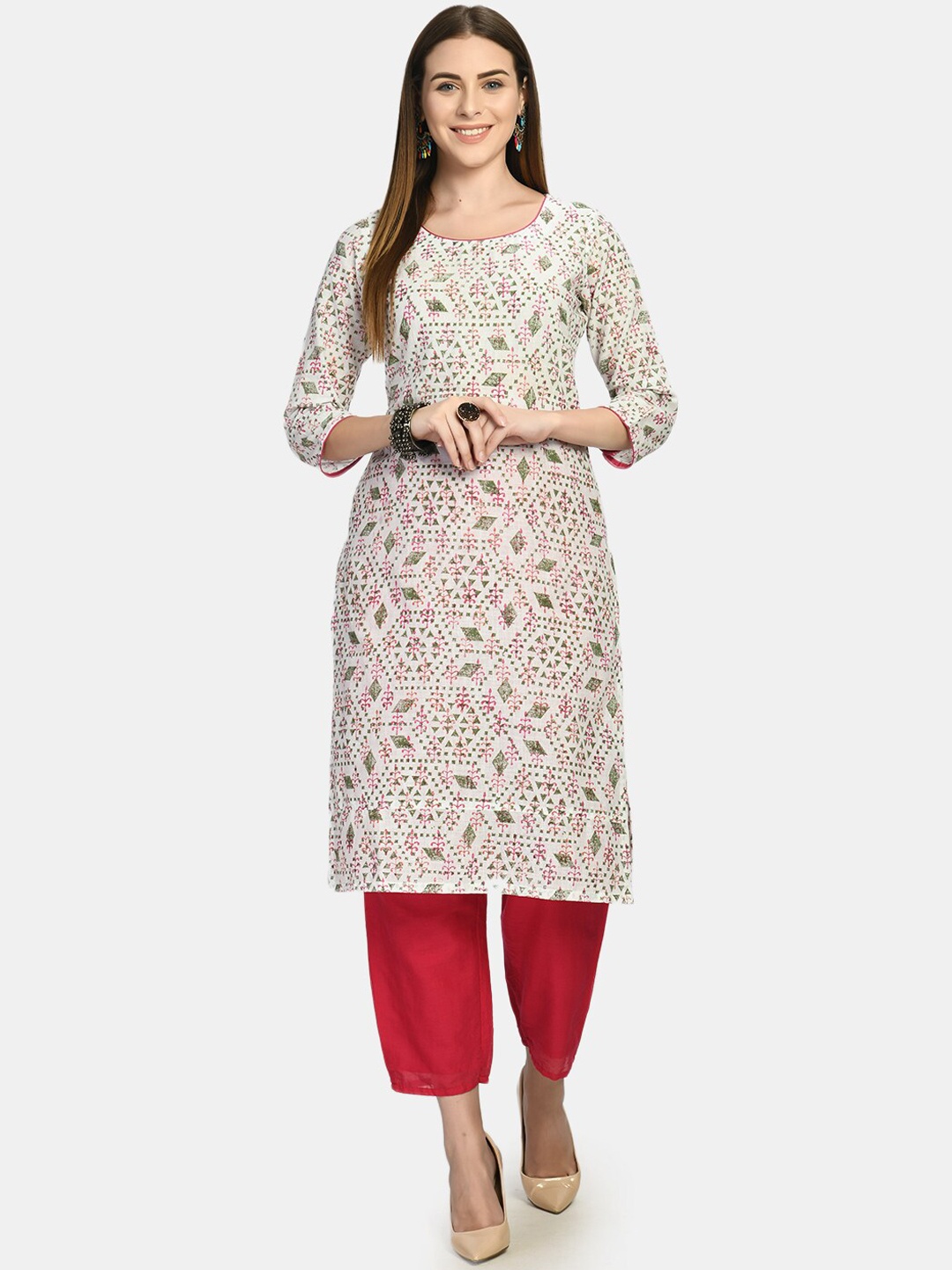 

RIYA Women White Ethnic Motifs Block Print Kurta