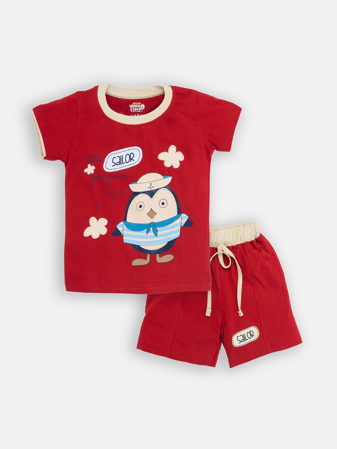 

AMUL Kandyfloss Boys Brown & Beige Printed T-shirt with Shorts