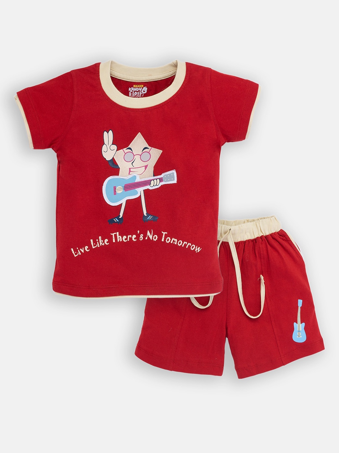 

AMUL Kandyfloss Boys Brown Printed Cotton T-shirt with Shorts