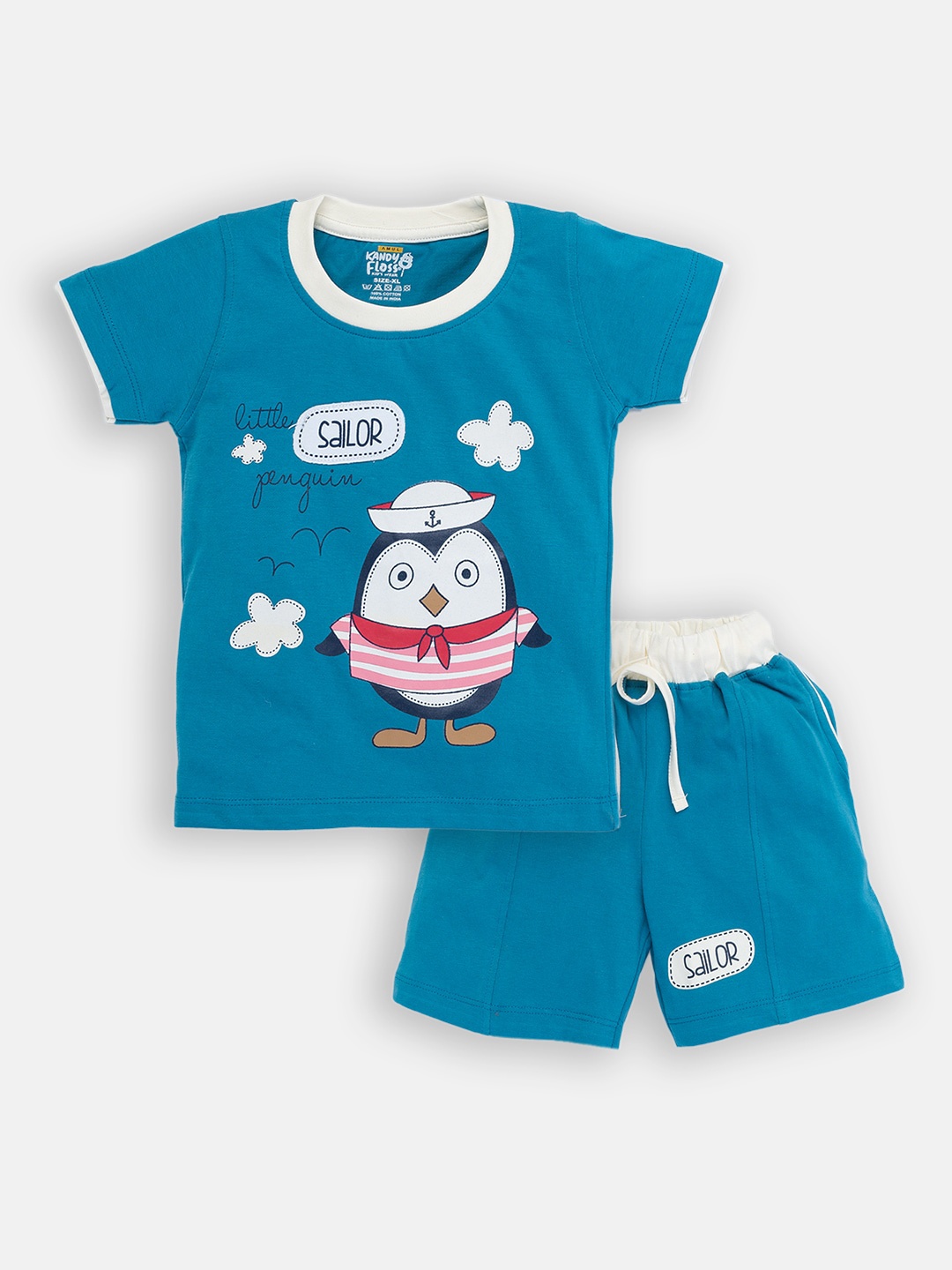 

AMUL Kandyfloss Boys Blue & White Printed T-shirt with Shorts