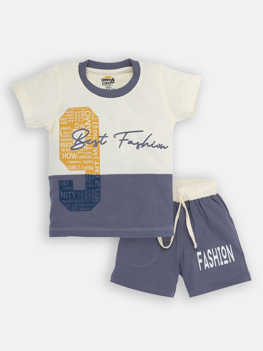 

AMUL Kandyfloss Boys Grey & Off White Color Blocked Clothing Set