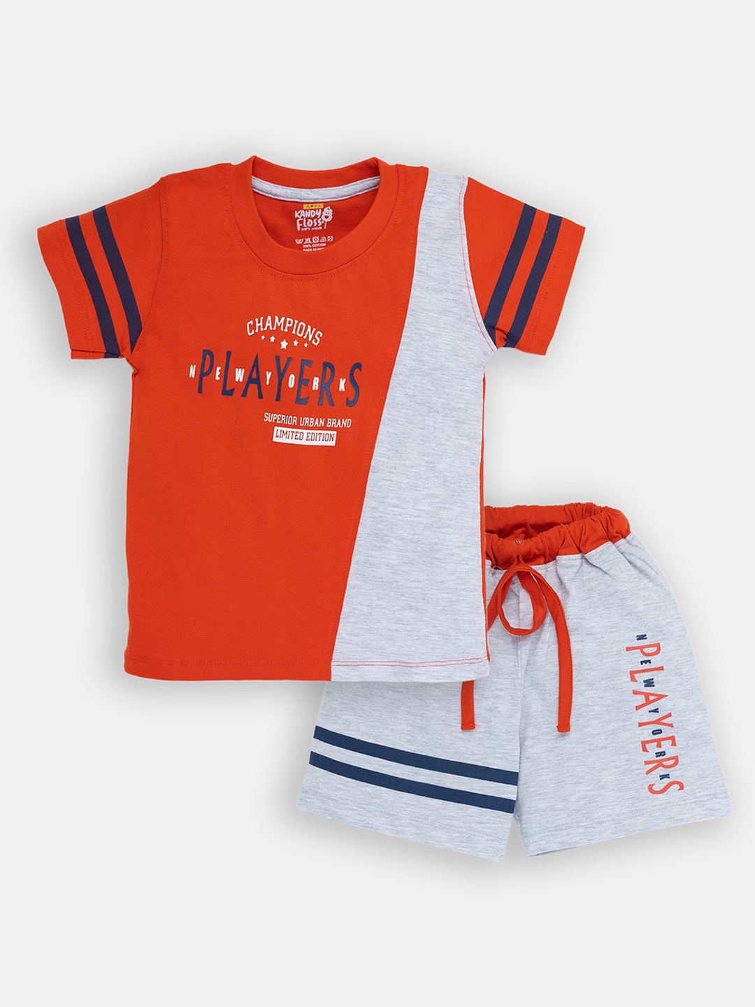 

AMUL Kandyfloss Boys Red & Grey Color Blocked Clothing Set