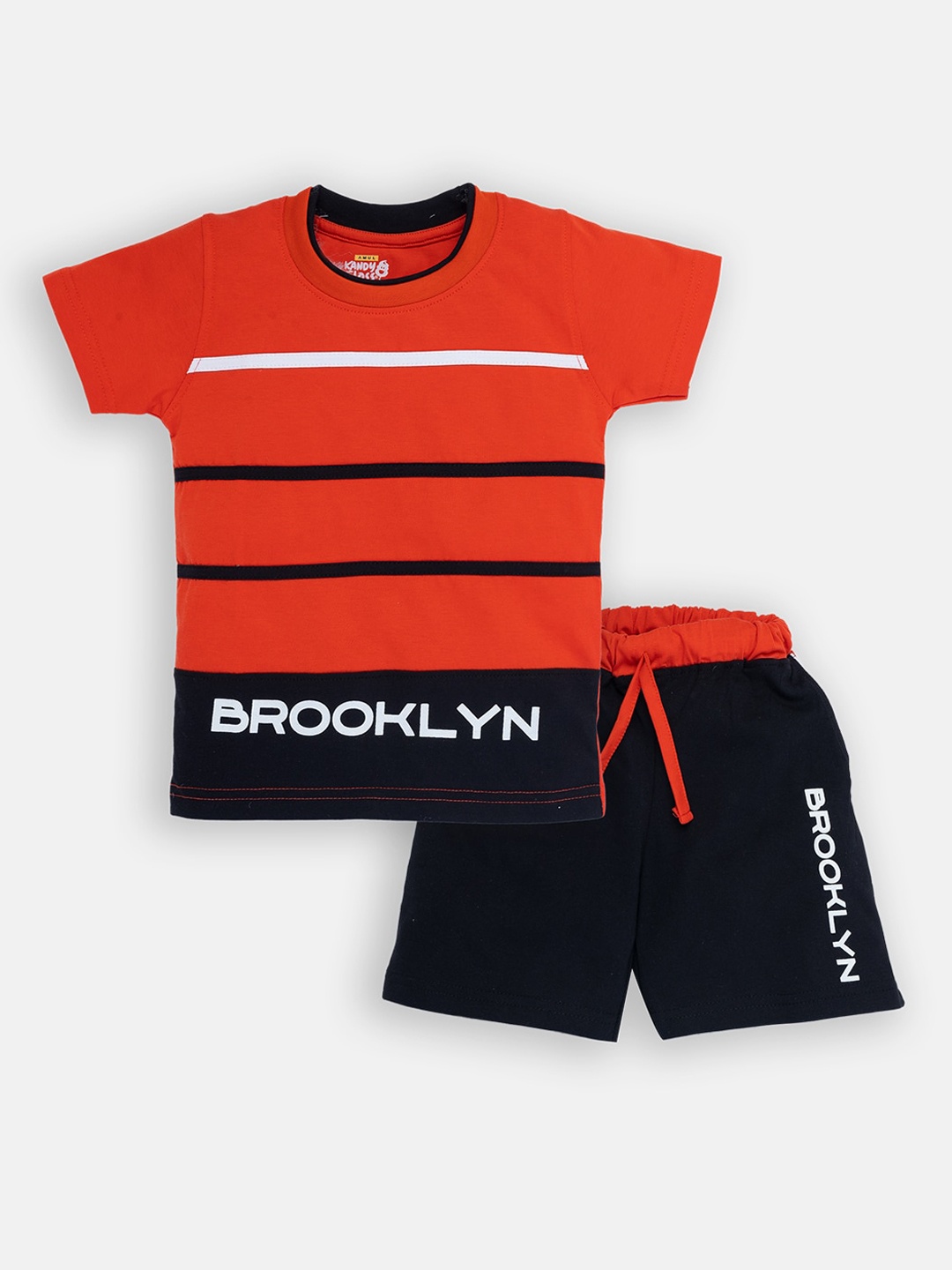 

AMUL Kandyfloss Boys Red & Black Printed Cotton T-shirt with Shorts