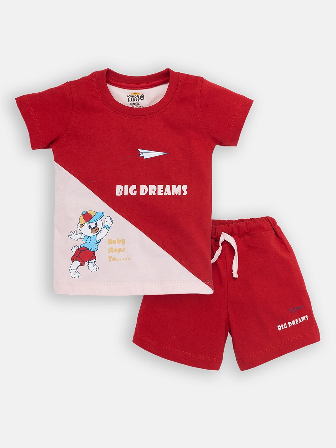 

AMUL Kandyfloss Boys Cream-Coloured & Maroon Printed T-shirt with Shorts