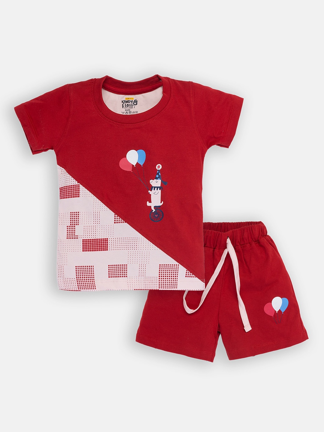 

AMUL Kandyfloss Boys Red & Blue Printed Cotton T-shirt with Shorts