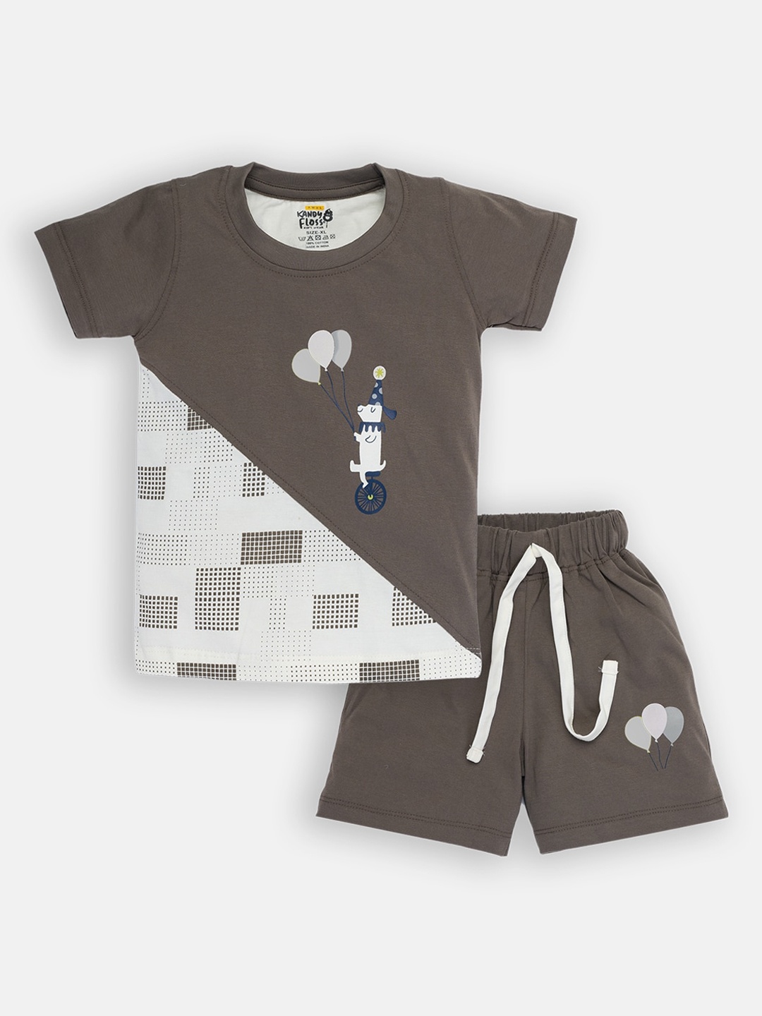 

AMUL Kandyfloss Boys Olive Green & White Printed T-shirt with Shorts
